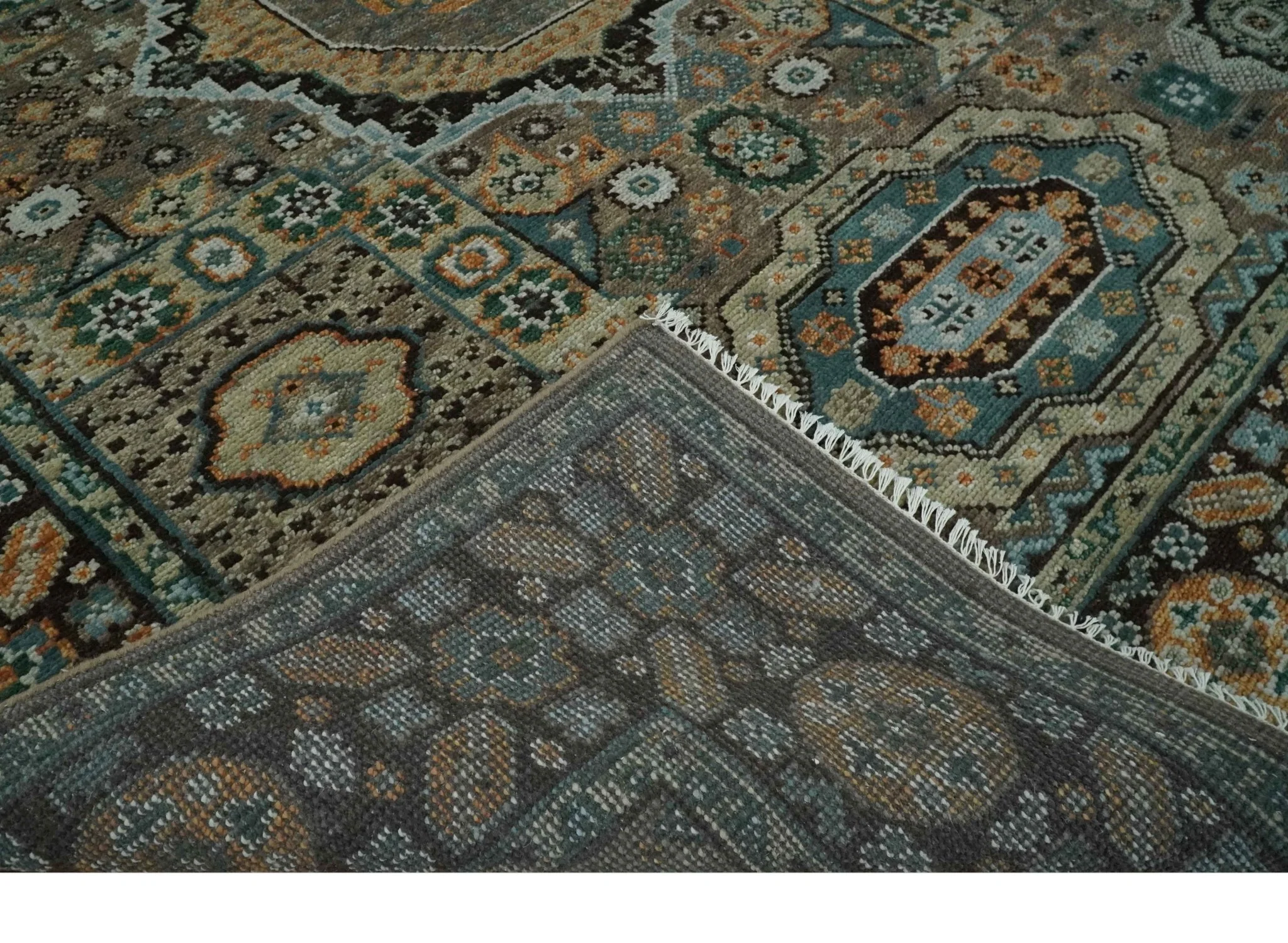 8x10 Hand Knotted Brown, Black and Silver Traditional Mamlook Design Wool Rug - Image 7