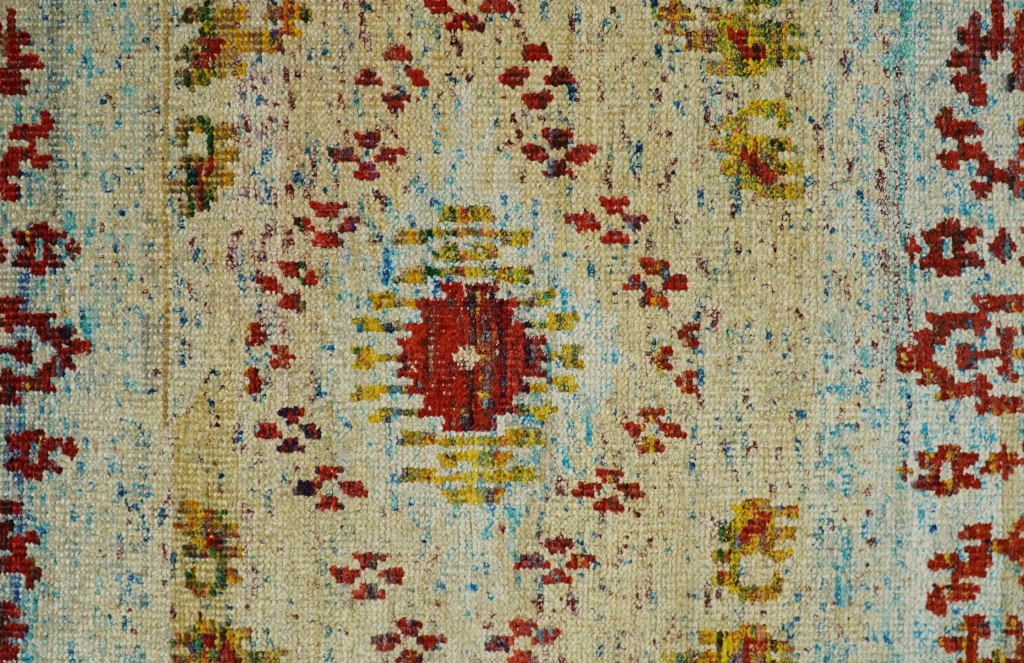 8x10 Hand Knotted Beige, Blue and Rust  Persian made of Recycled Silk Area Rug | OP19 - Image 10