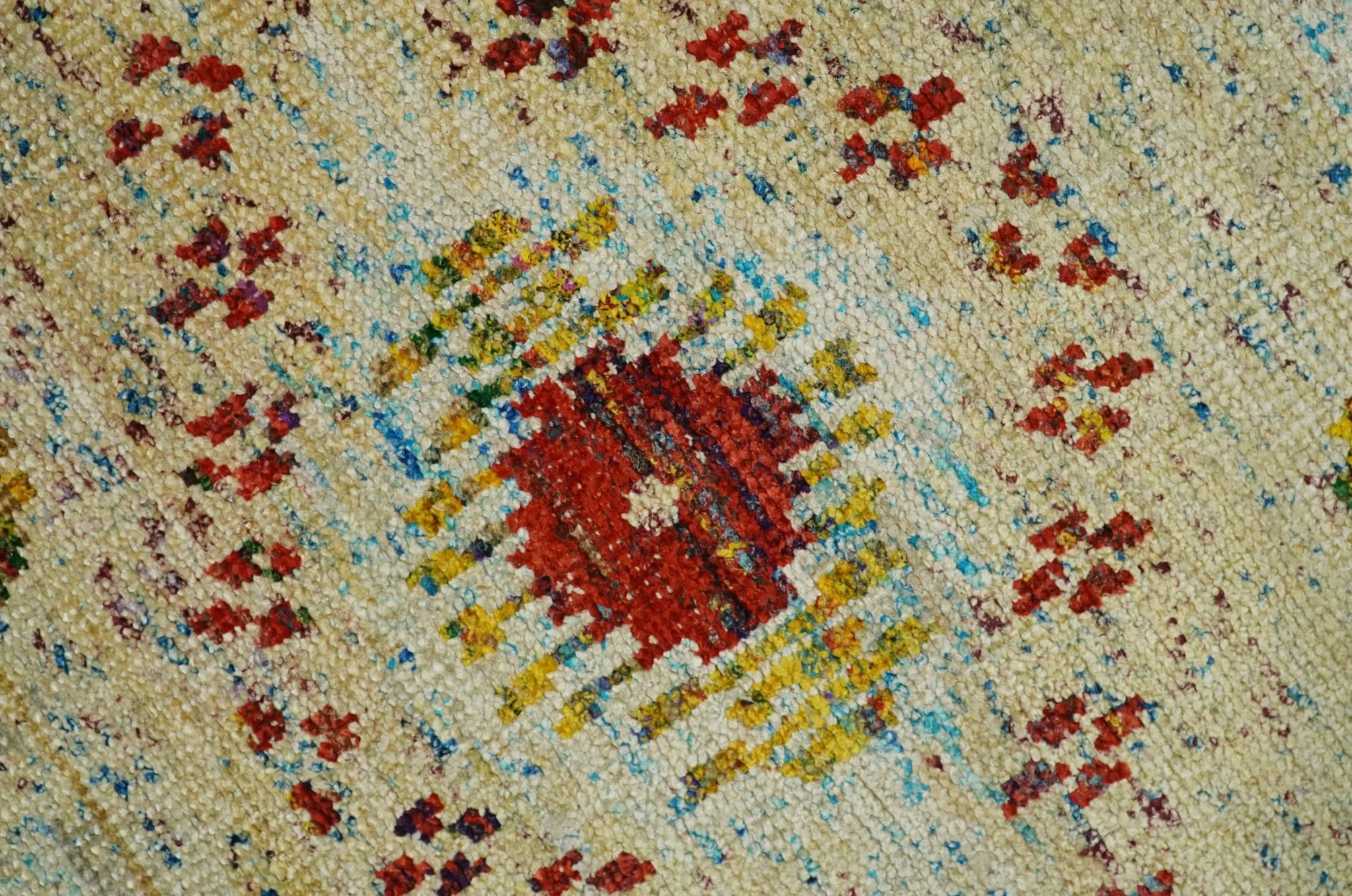 8x10 Hand Knotted Beige, Blue and Rust  Persian made of Recycled Silk Area Rug | OP19 - Image 4
