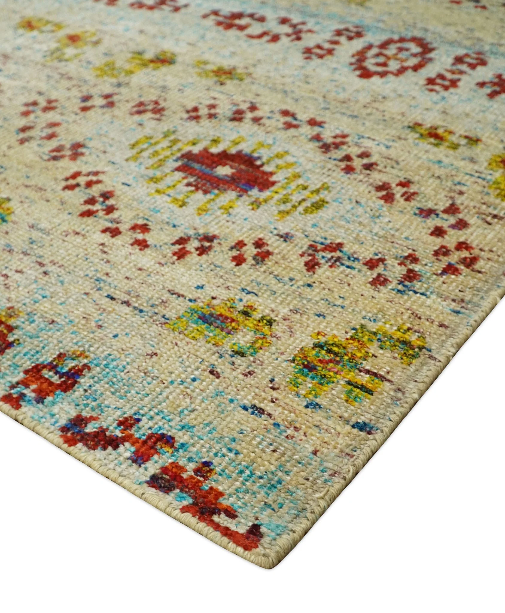 8x10 Hand Knotted Beige, Blue and Rust  Persian made of Recycled Silk Area Rug | OP19 - Image 5