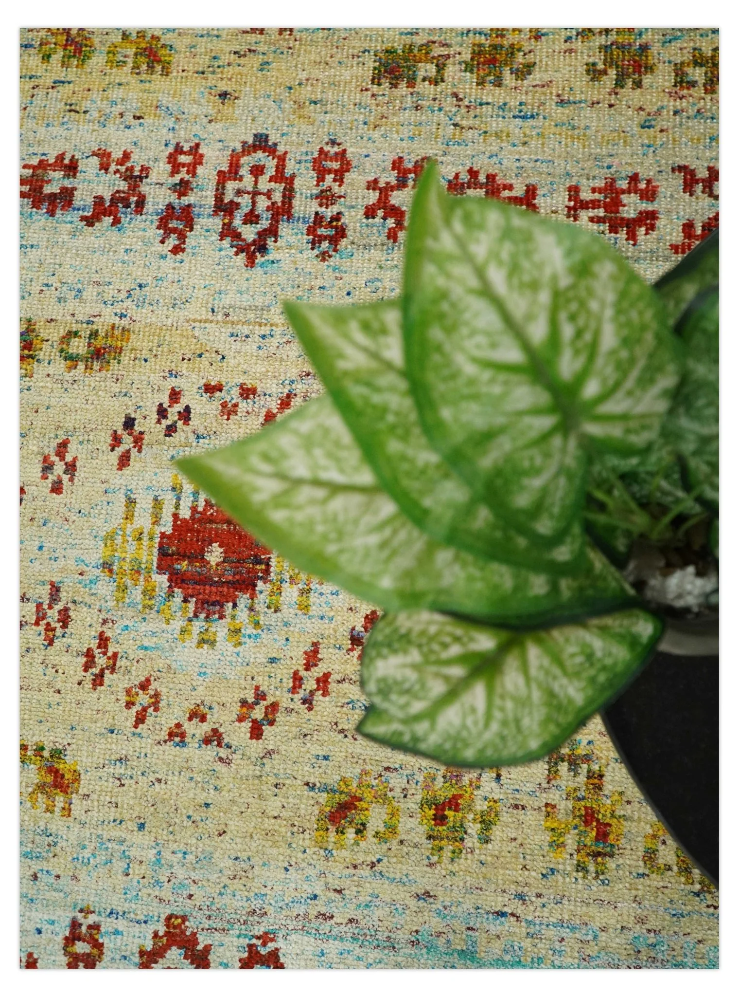 8x10 Hand Knotted Beige, Blue and Rust  Persian made of Recycled Silk Area Rug | OP19 - Image 6