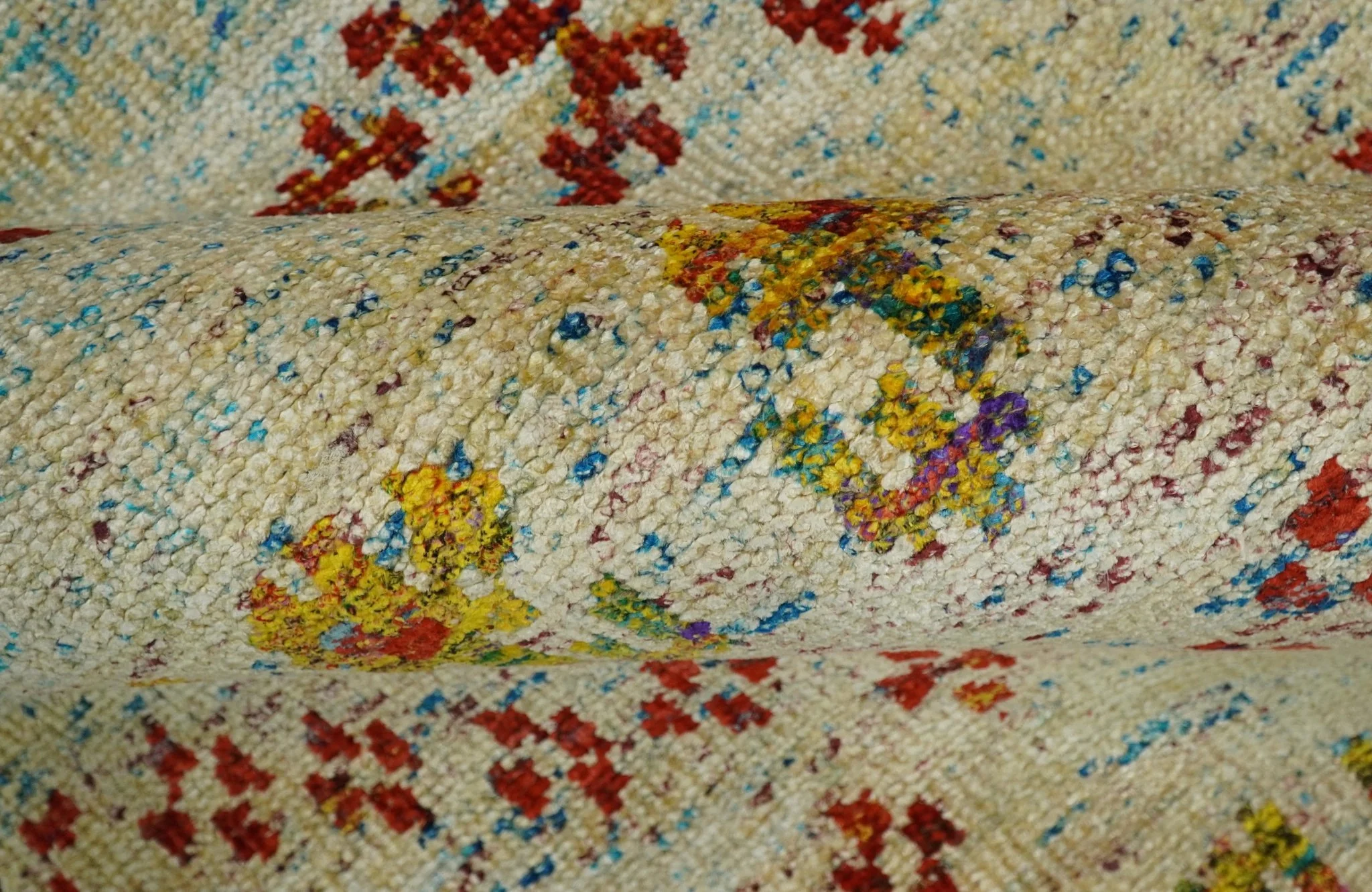 8x10 Hand Knotted Beige, Blue and Rust  Persian made of Recycled Silk Area Rug | OP19 - Image 7