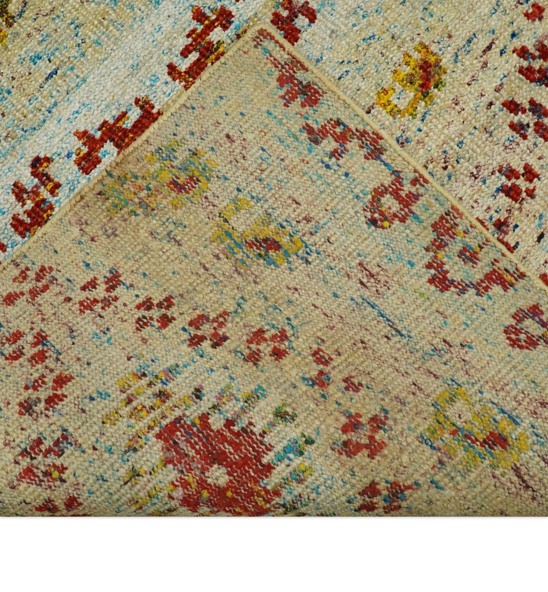8x10 Hand Knotted Beige, Blue and Rust  Persian made of Recycled Silk Area Rug | OP19 - Image 8