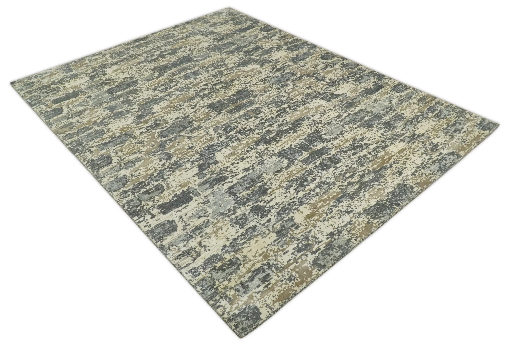 8x10 Fine Hand knotted Charcoal and Beige Traditional Abstract Persian Wool and Bamboo Silk Area Rug | TRDCP628810 - Image 10