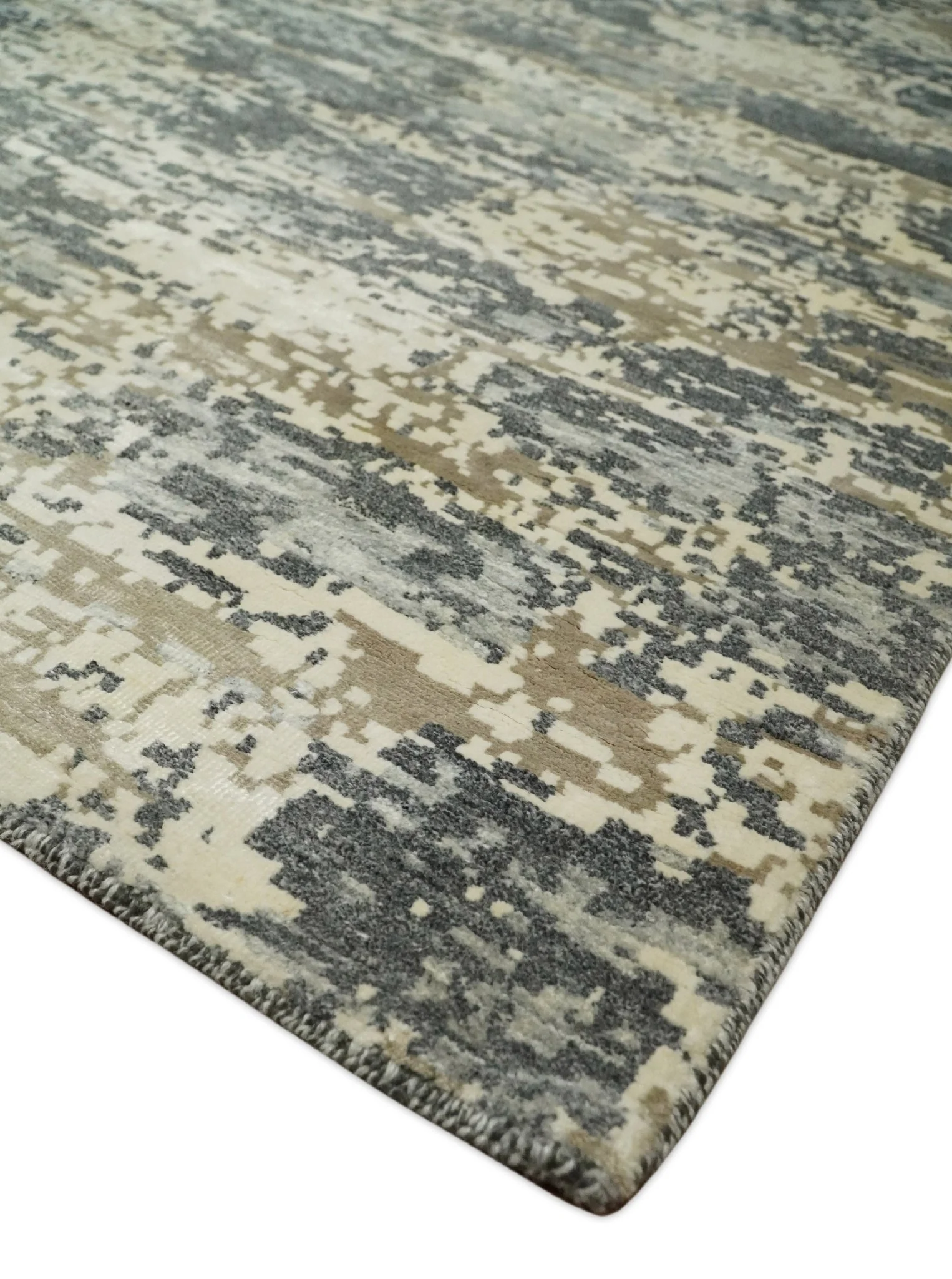 8x10 Fine Hand knotted Charcoal and Beige Traditional Abstract Persian Wool and Bamboo Silk Area Rug | TRDCP628810 - Image 5
