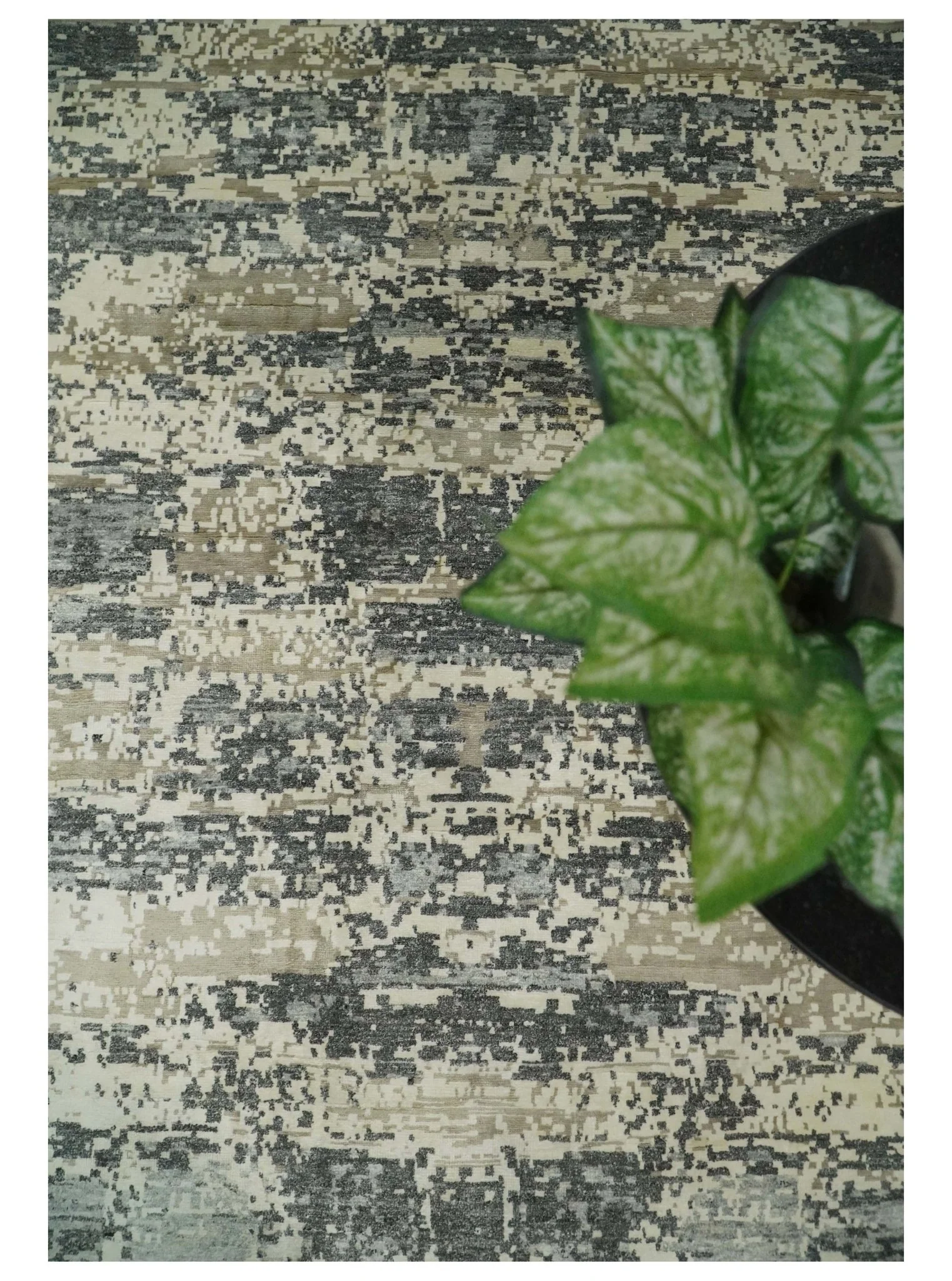 8x10 Fine Hand knotted Charcoal and Beige Traditional Abstract Persian Wool and Bamboo Silk Area Rug | TRDCP628810 - Image 9