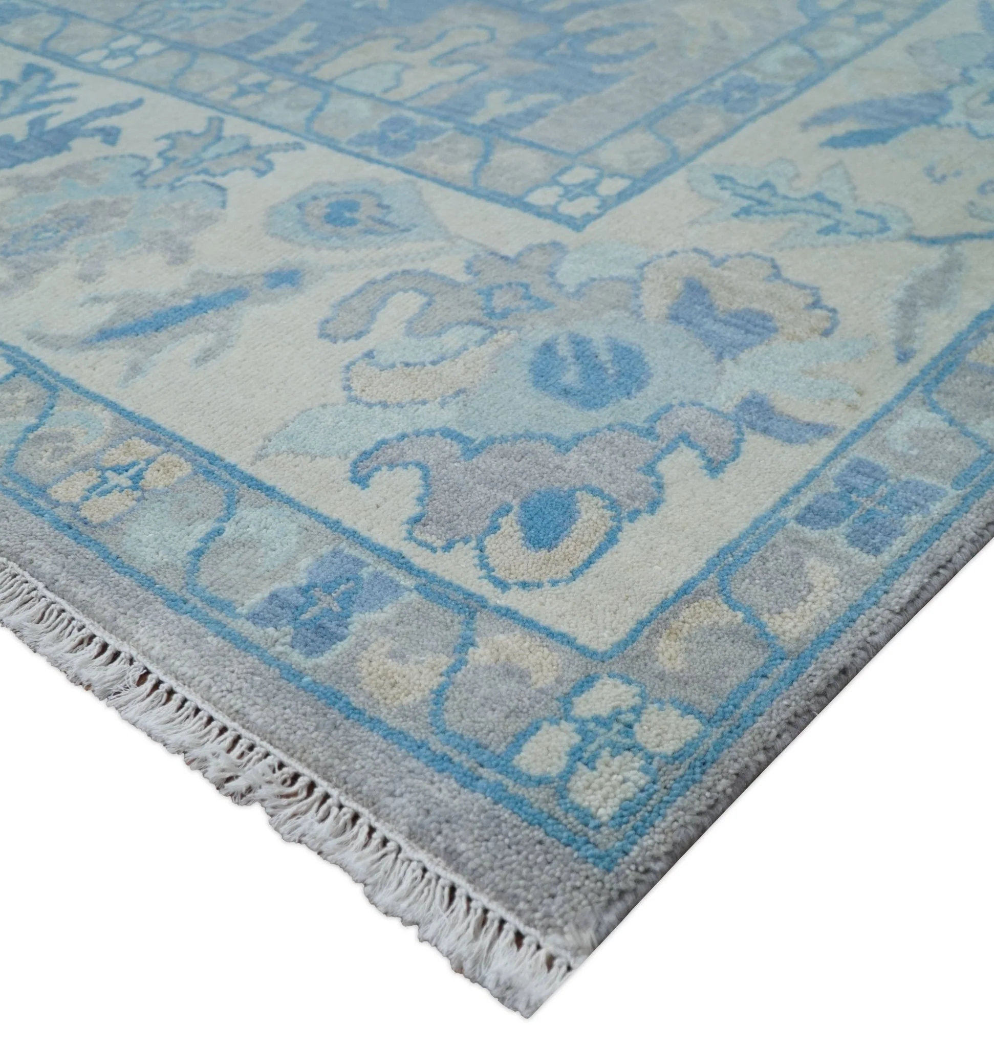 8x10 Hand Knotted Lavender Blue and Beige Traditional Persian Oushak Wool Rug | TRDCP761810 - Image 6