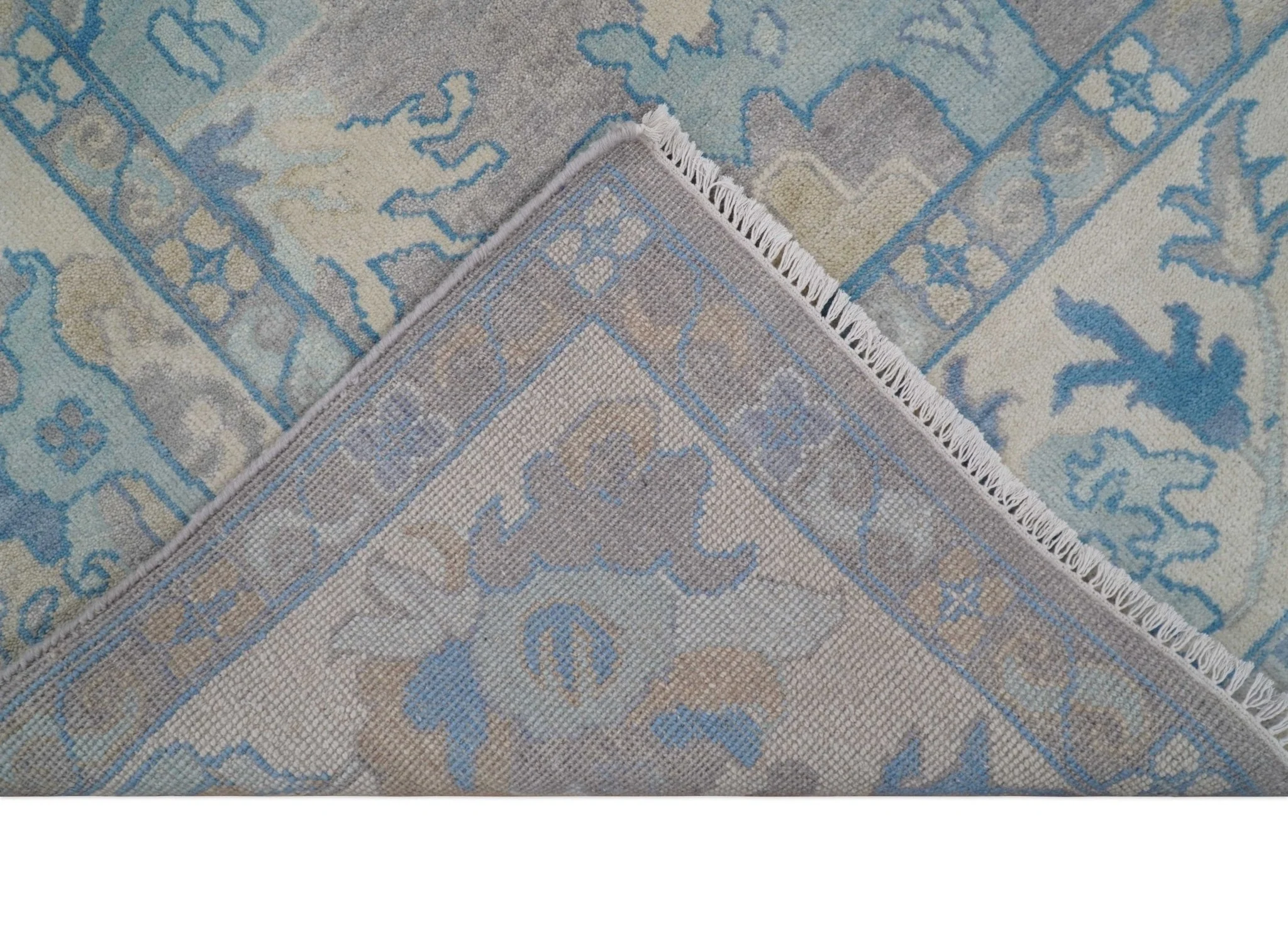 8x10 Hand Knotted Lavender Blue and Beige Traditional Persian Oushak Wool Rug | TRDCP761810 - Image 9