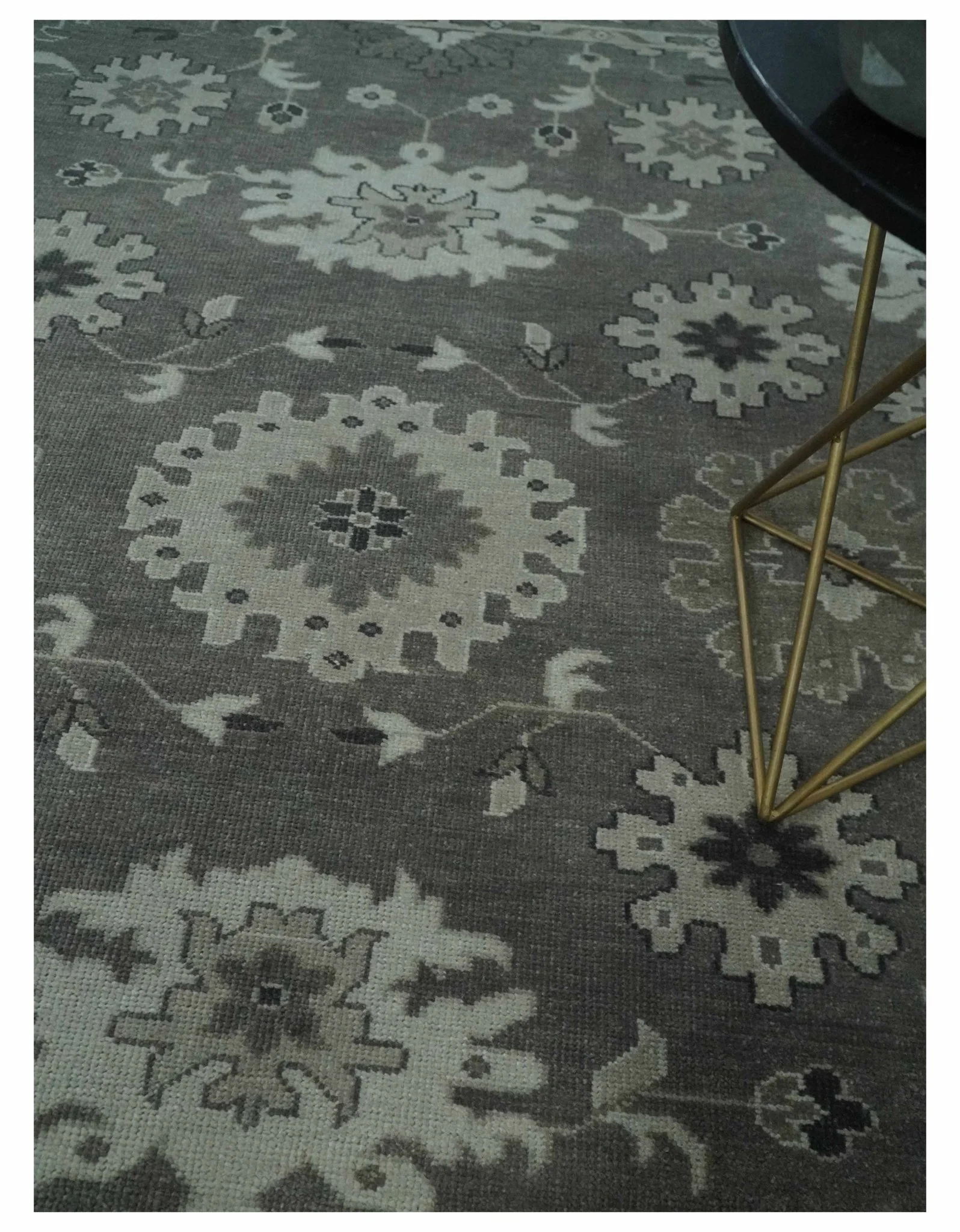 8x10 Hand Knotted Charcoal and Silver Traditional Oushak Wool Rug - Image 2
