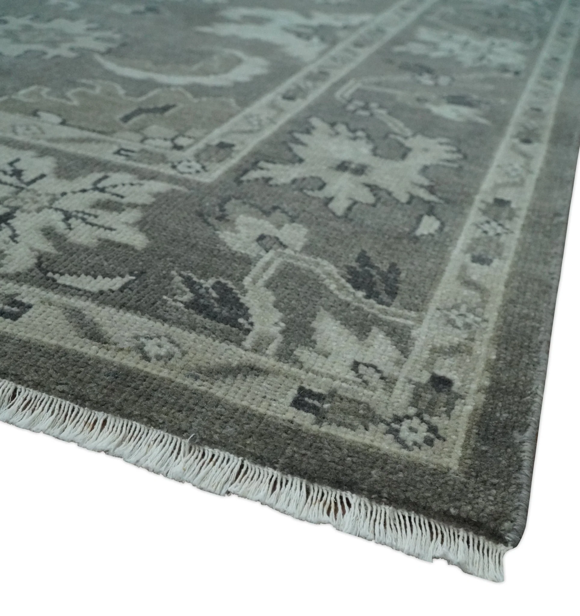 8x10 Hand Knotted Charcoal and Silver Traditional Oushak Wool Rug - Image 5