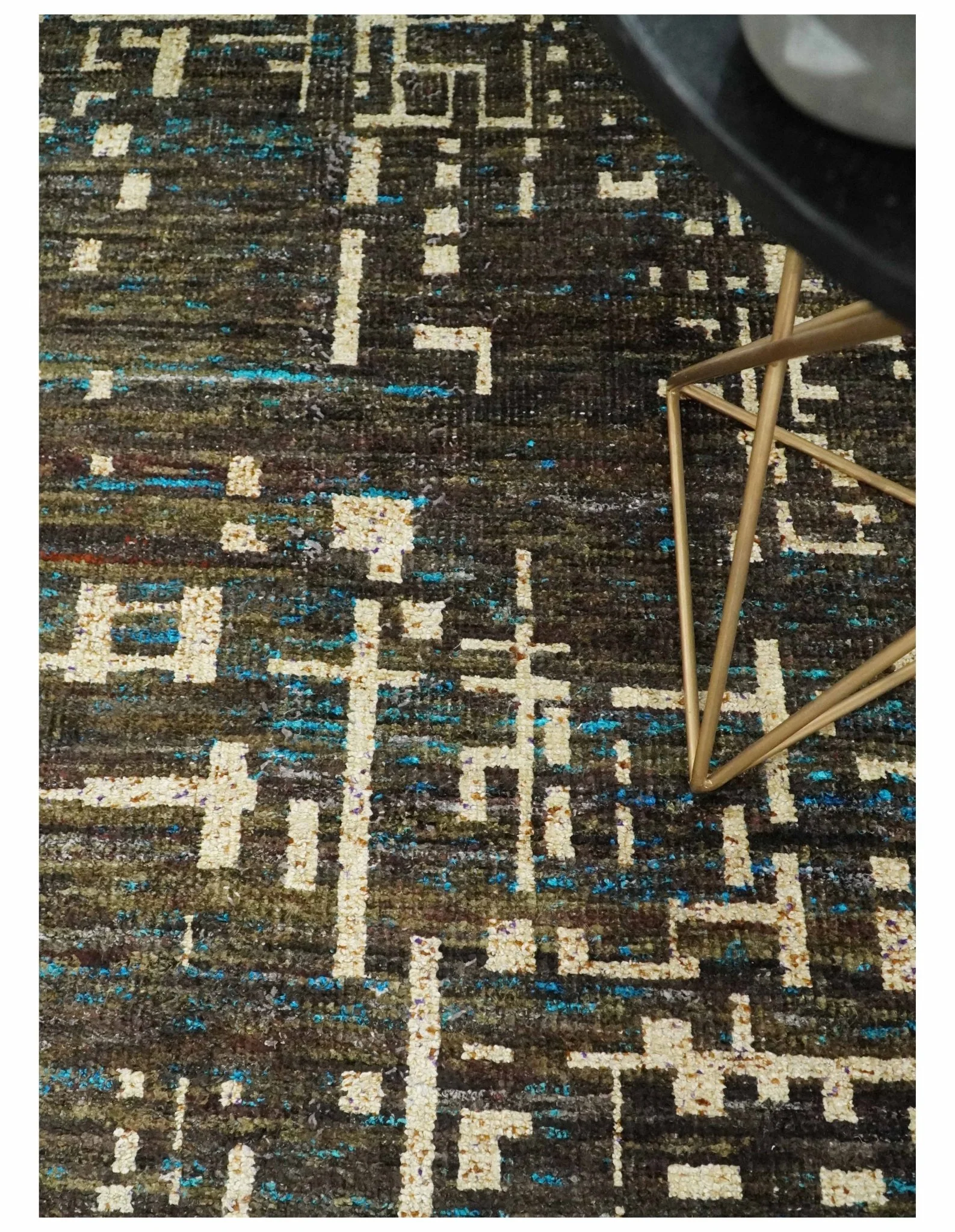 8x10 Hand Knotted Charcoal Beige Modern Abstract Contemporary Recycled Silk Area Rug | OP1 - Image 2