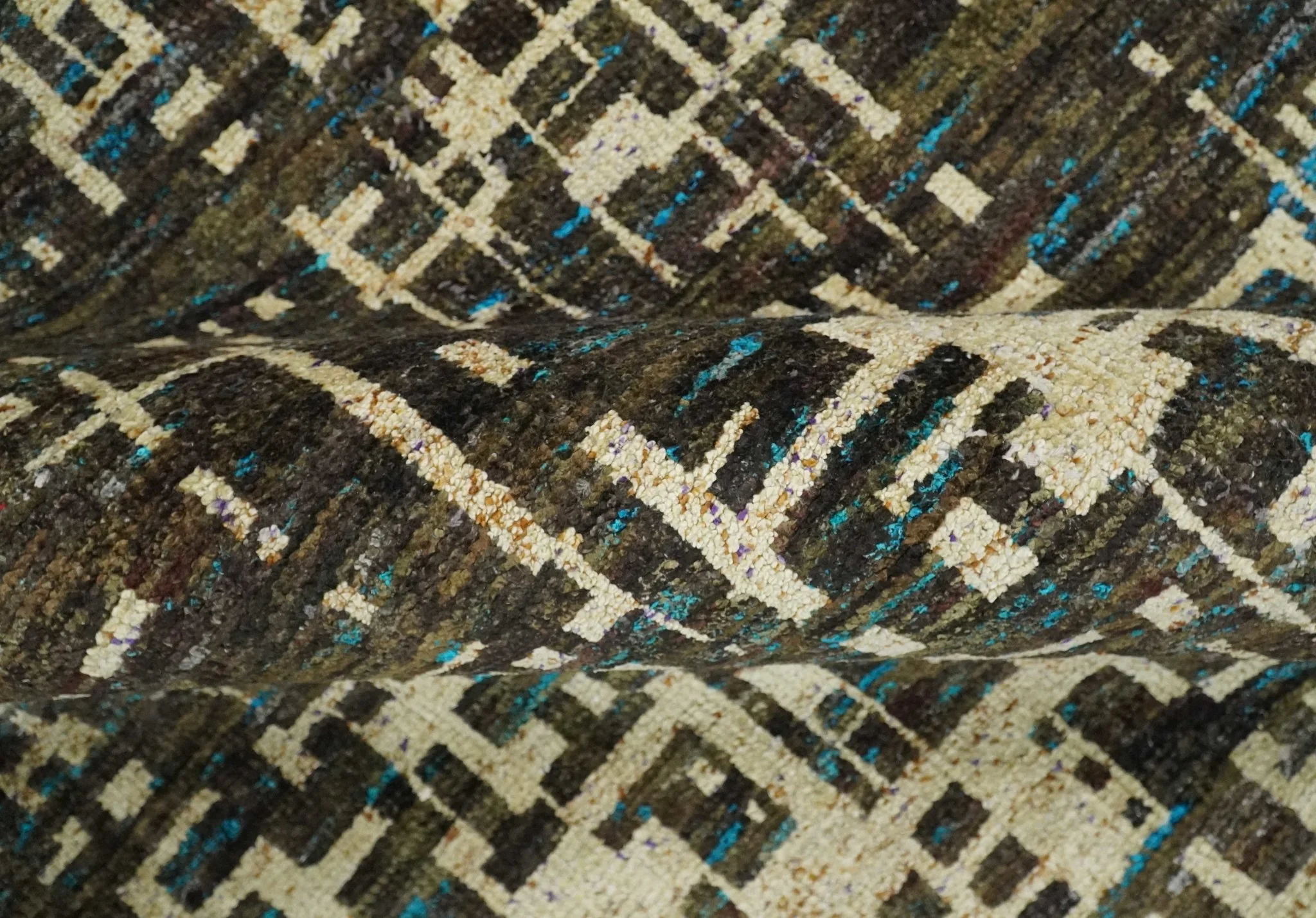 8x10 Hand Knotted Charcoal Beige Modern Abstract Contemporary Recycled Silk Area Rug | OP1 - Image 4