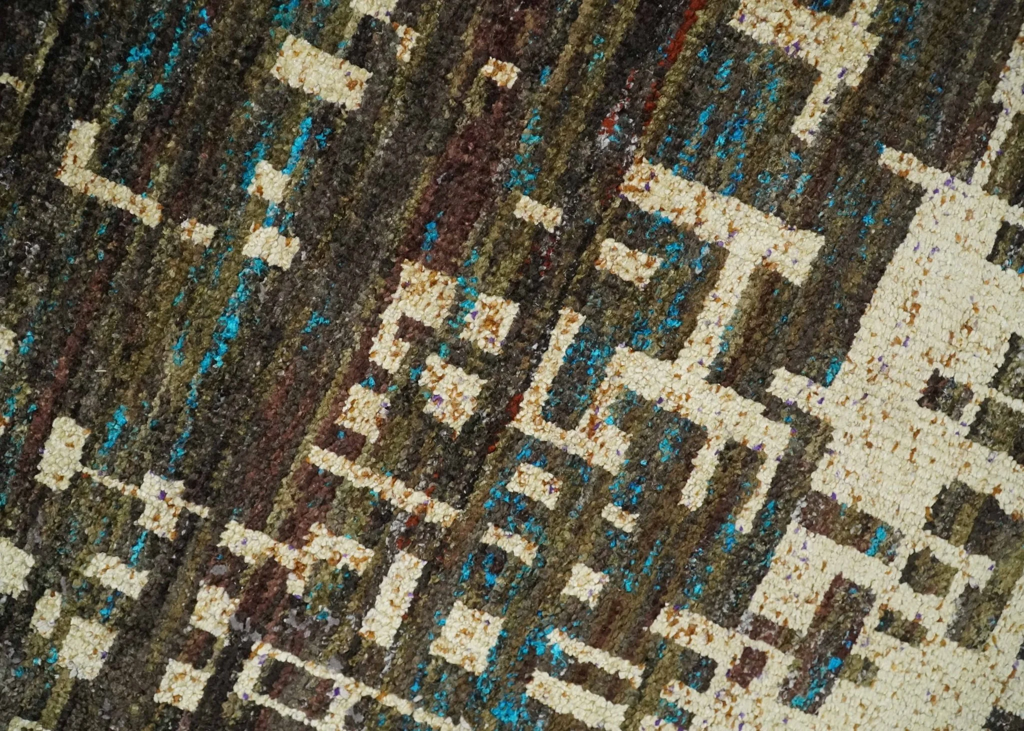8x10 Hand Knotted Charcoal Beige Modern Abstract Contemporary Recycled Silk Area Rug | OP1 - Image 7
