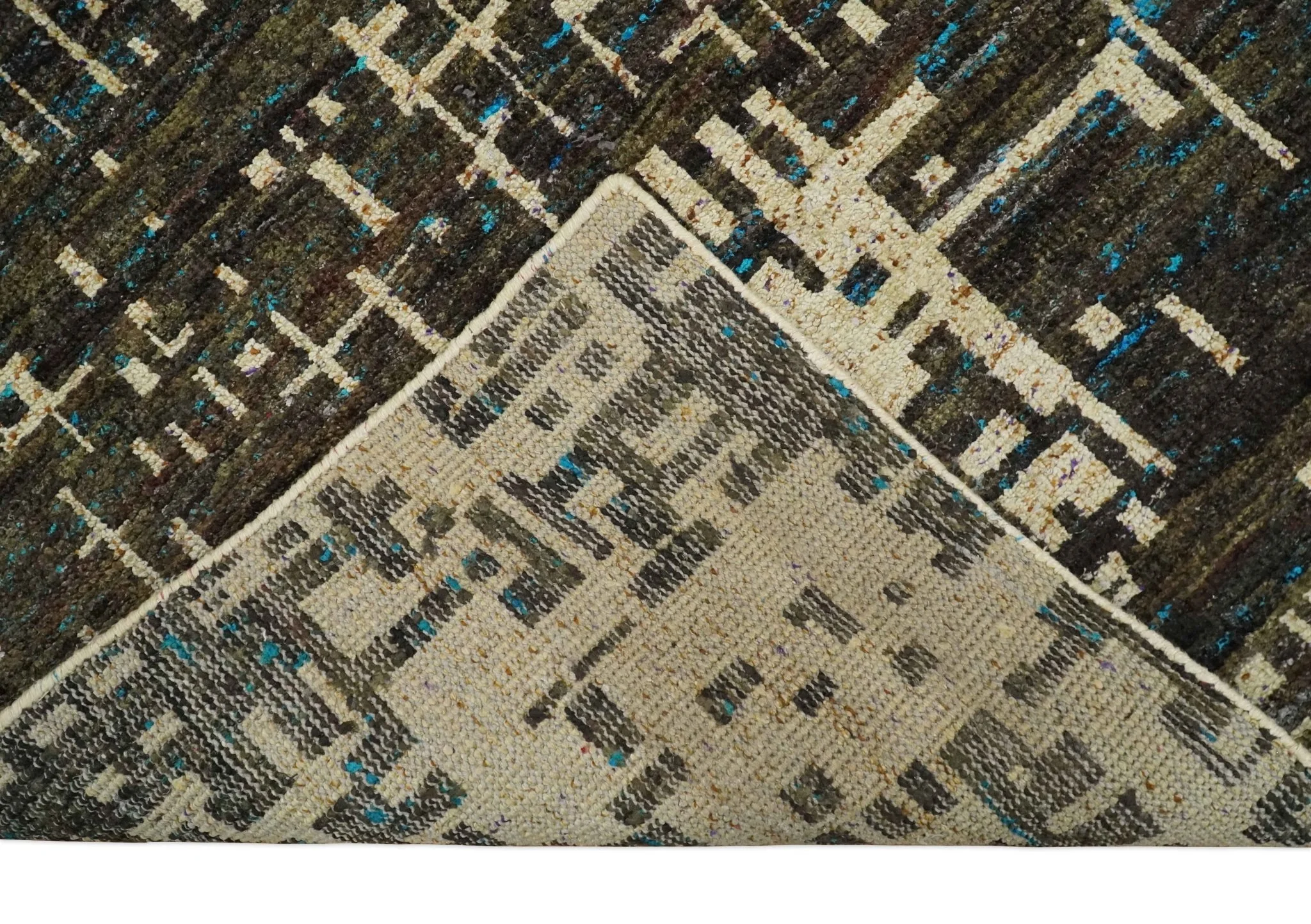 8x10 Hand Knotted Charcoal Beige Modern Abstract Contemporary Recycled Silk Area Rug | OP1 - Image 8