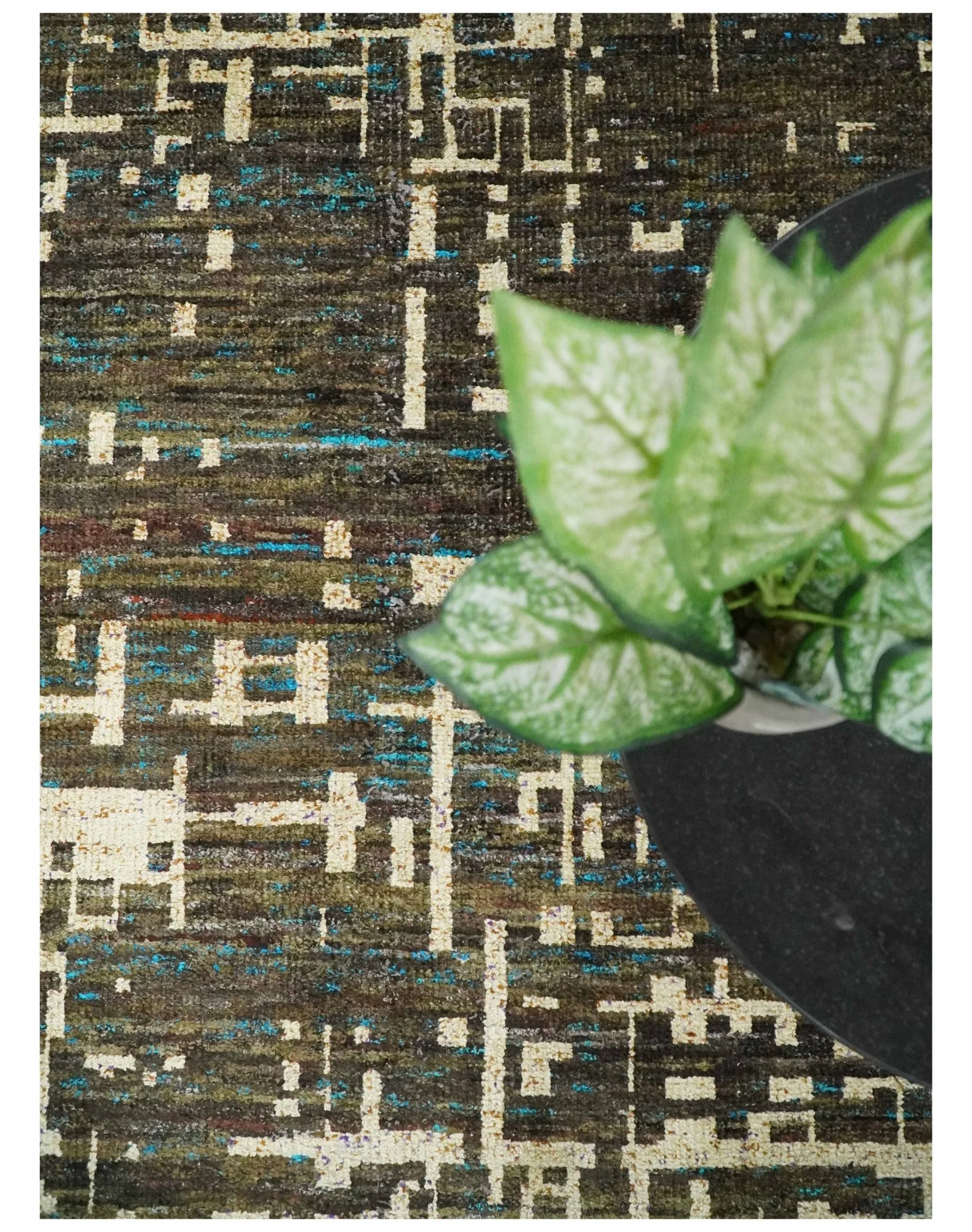 8x10 Hand Knotted Charcoal Beige Modern Abstract Contemporary Recycled Silk Area Rug | OP1 - Image 9