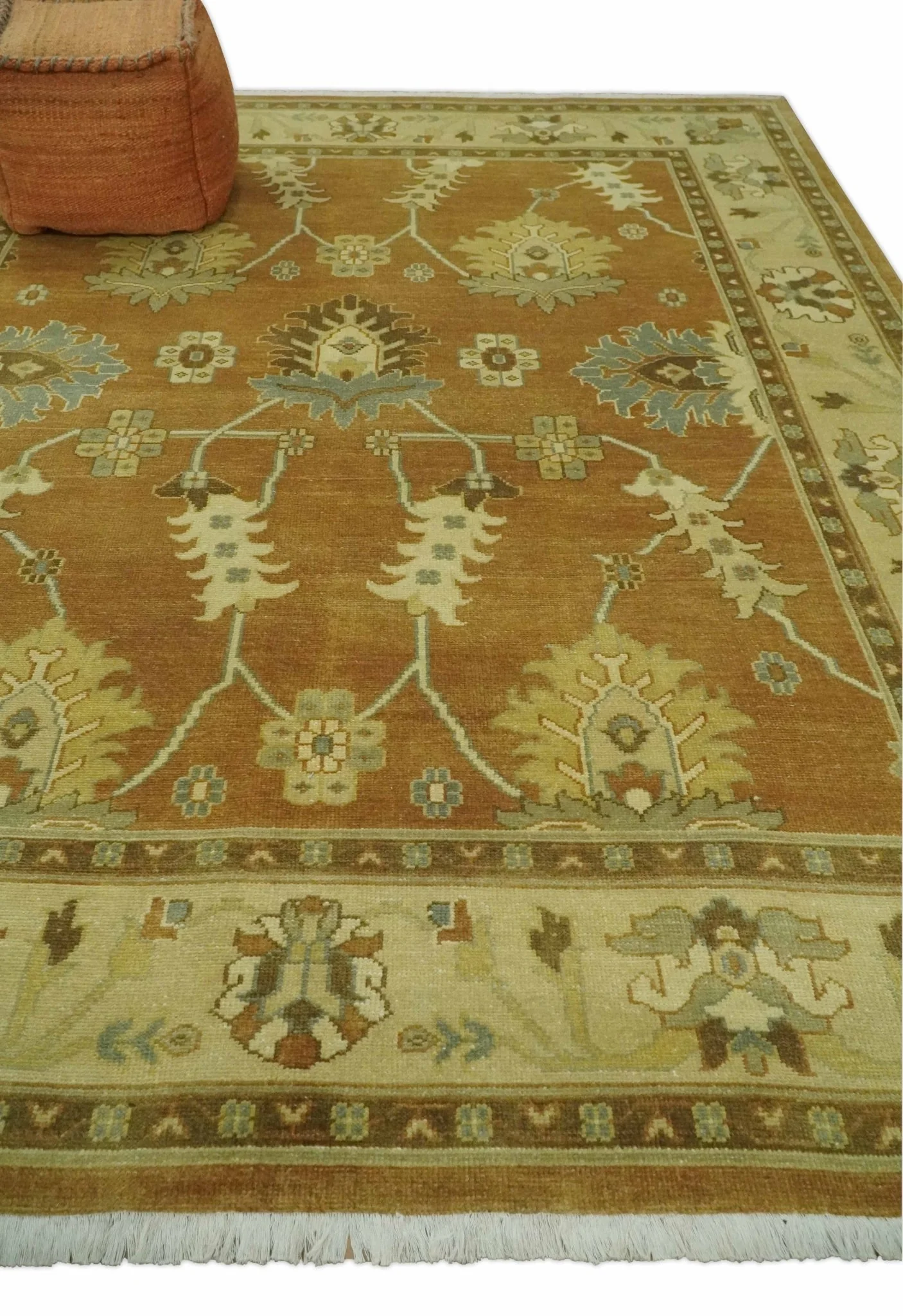 8x10 Hand Knotted Oushak Rust and Beige Traditional Antique Persian Area Rug | AC30810 - Image 3