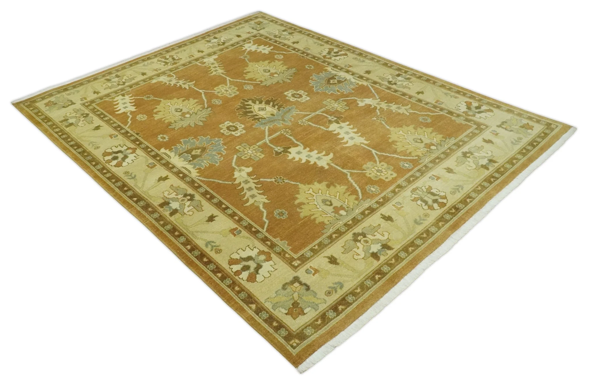 8x10 Hand Knotted Oushak Rust and Beige Traditional Antique Persian Area Rug | AC30810 - Image 8