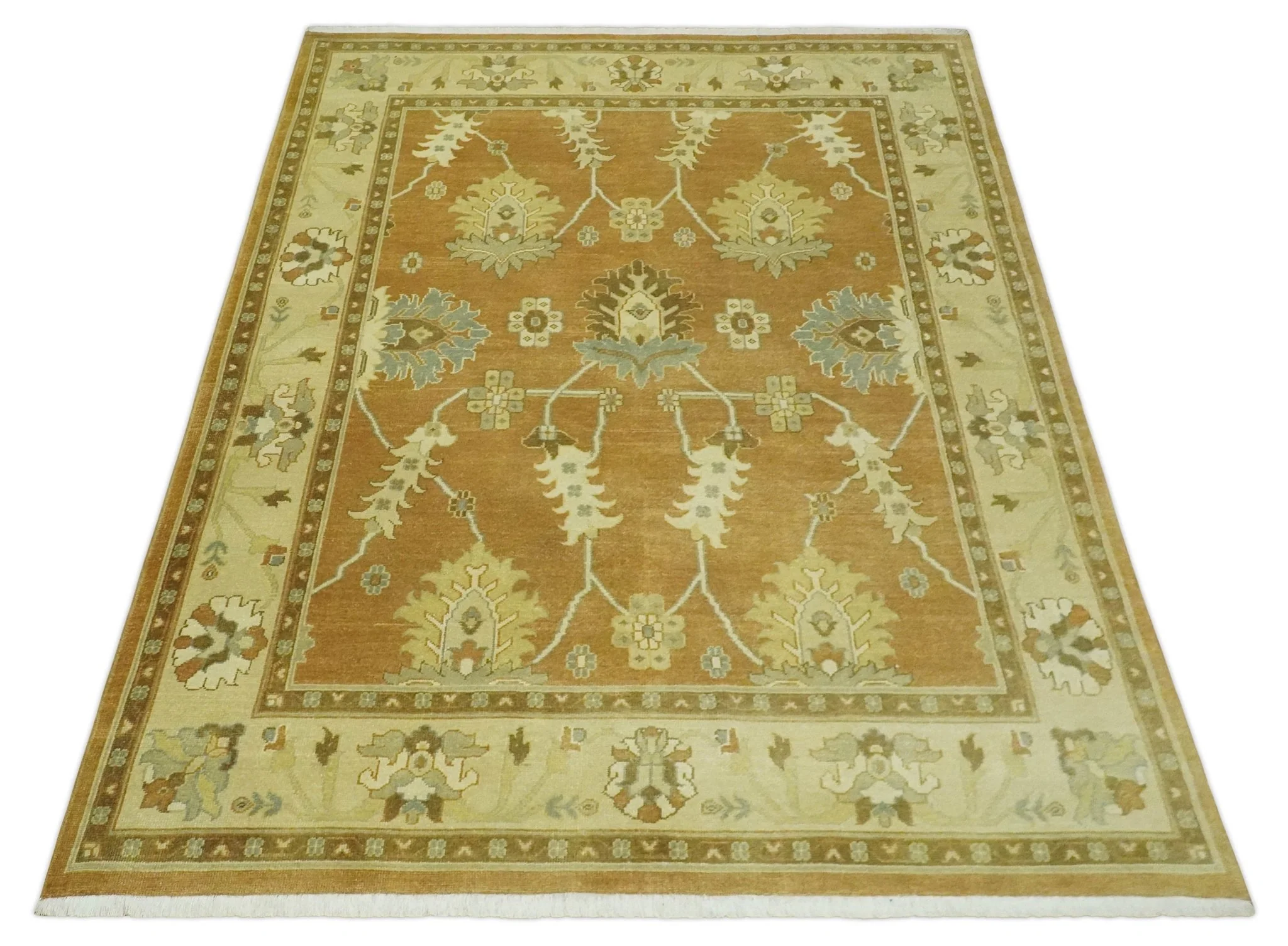 8x10 Hand Knotted Oushak Rust and Beige Traditional Antique Persian Area Rug | AC30810 - Image 9