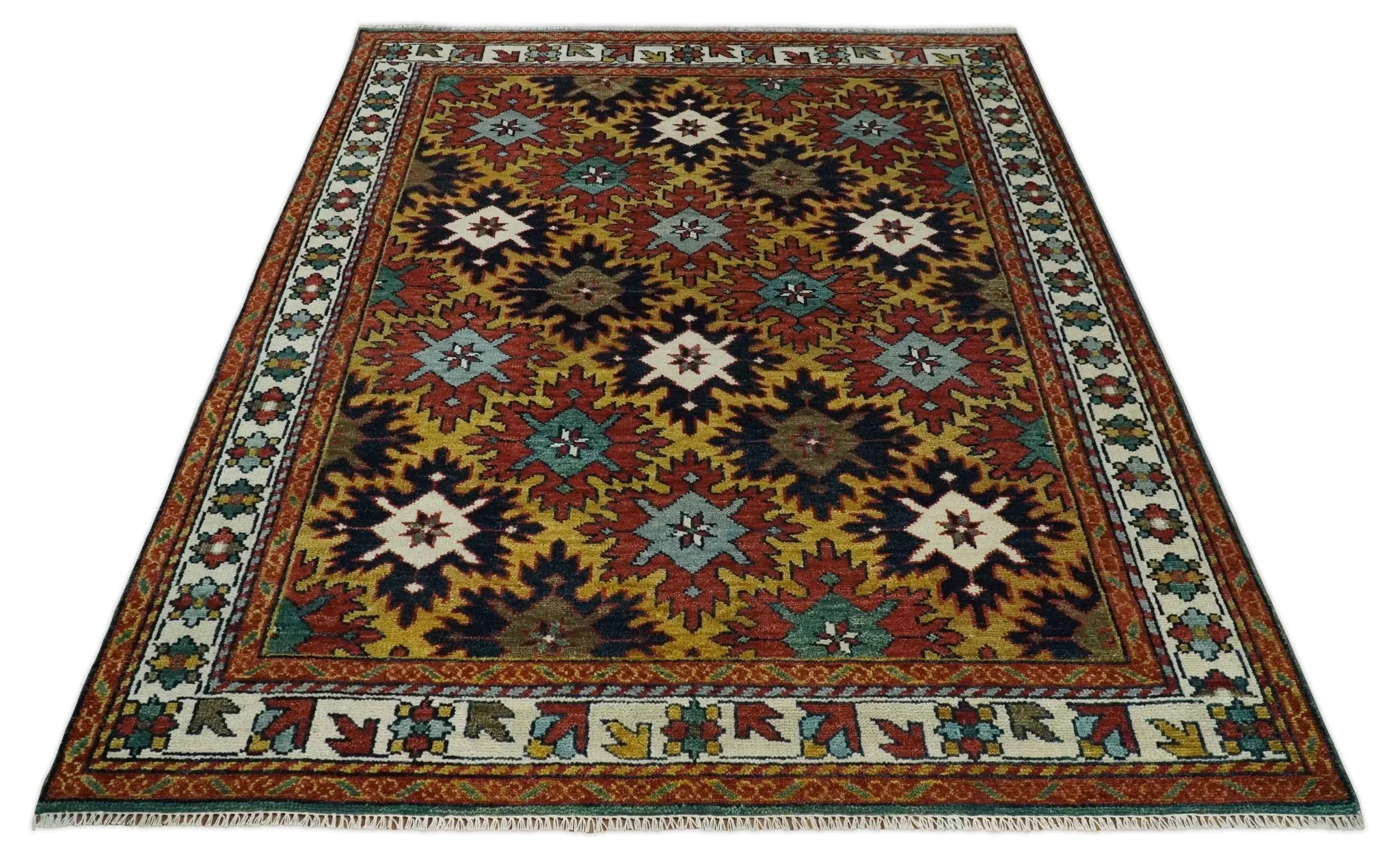 8x10 Hand Knotted Geometrical Rust, Black and Gold Floral Area Rug | TRDCP1368810 - Image 10