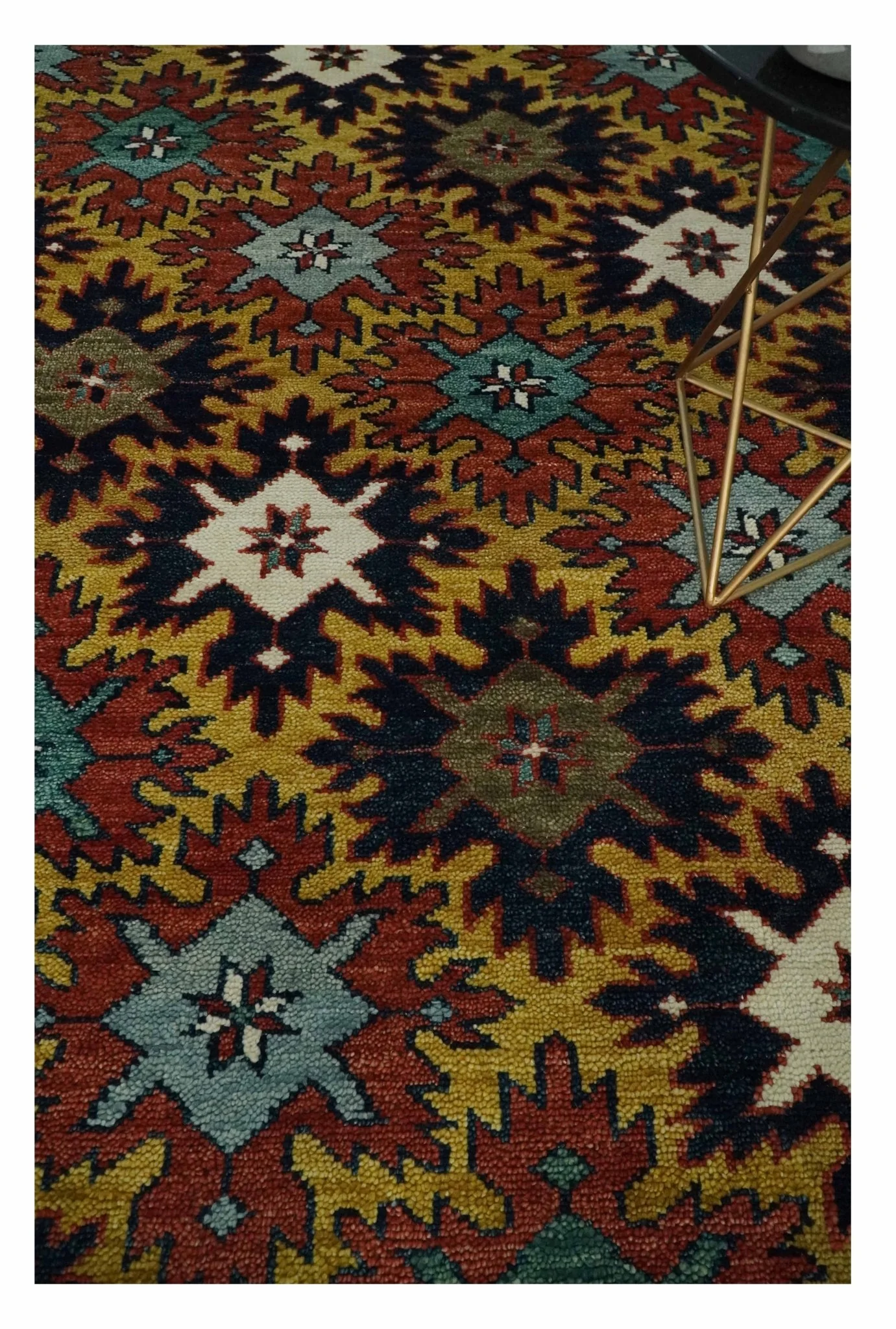 8x10 Hand Knotted Geometrical Rust, Black and Gold Floral Area Rug | TRDCP1368810 - Image 2