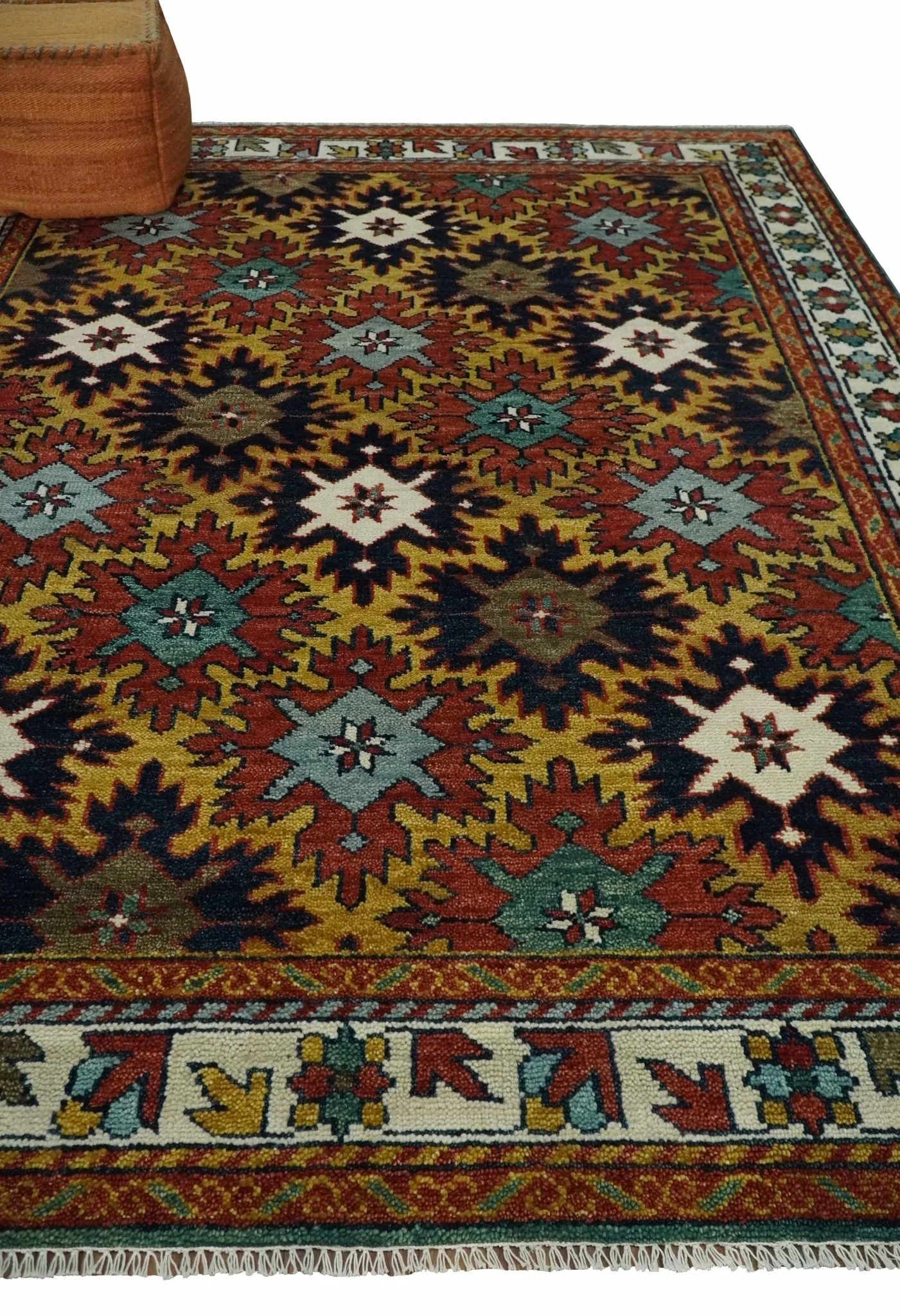 8x10 Hand Knotted Geometrical Rust, Black and Gold Floral Area Rug | TRDCP1368810 - Image 3
