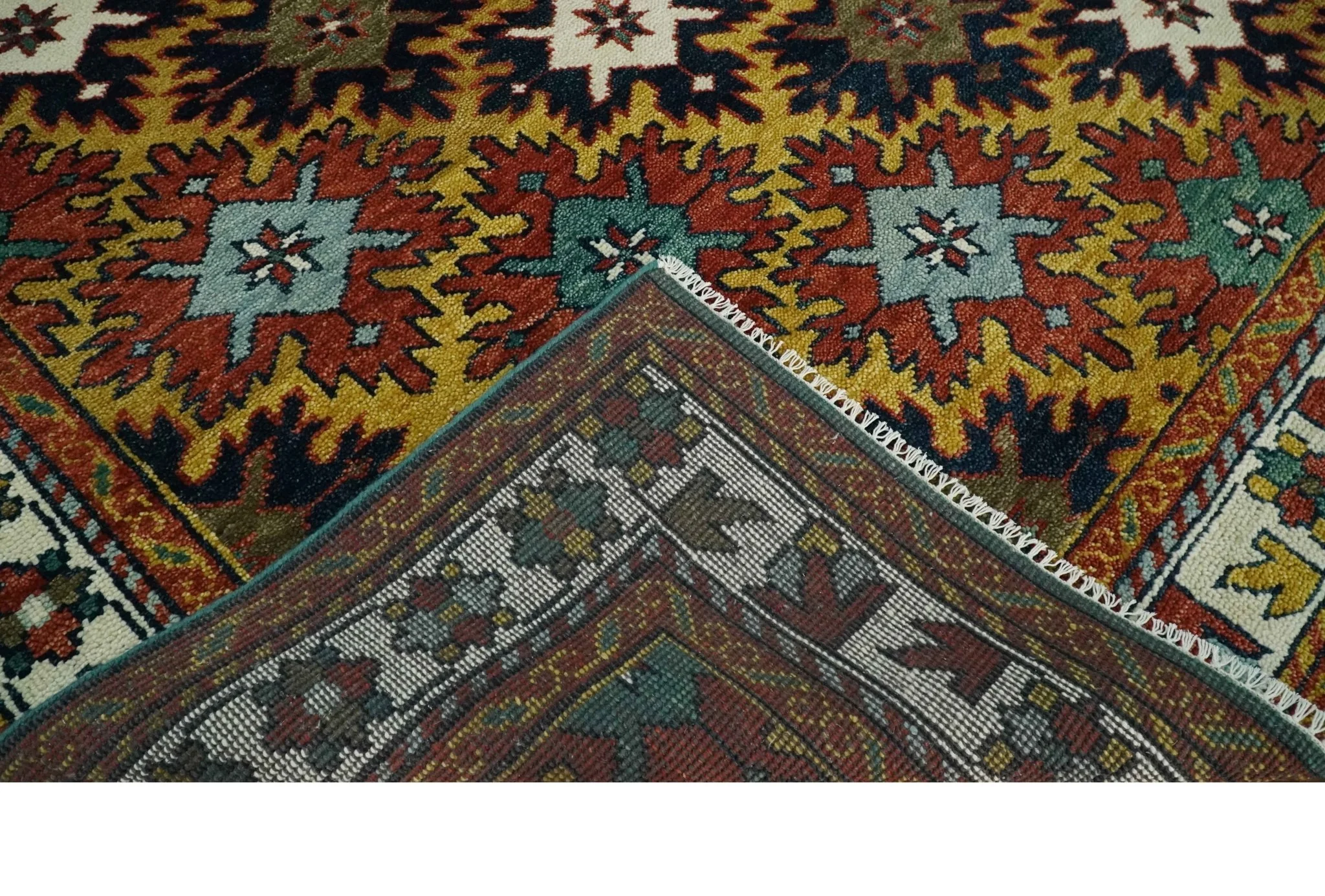 8x10 Hand Knotted Geometrical Rust, Black and Gold Floral Area Rug | TRDCP1368810 - Image 8