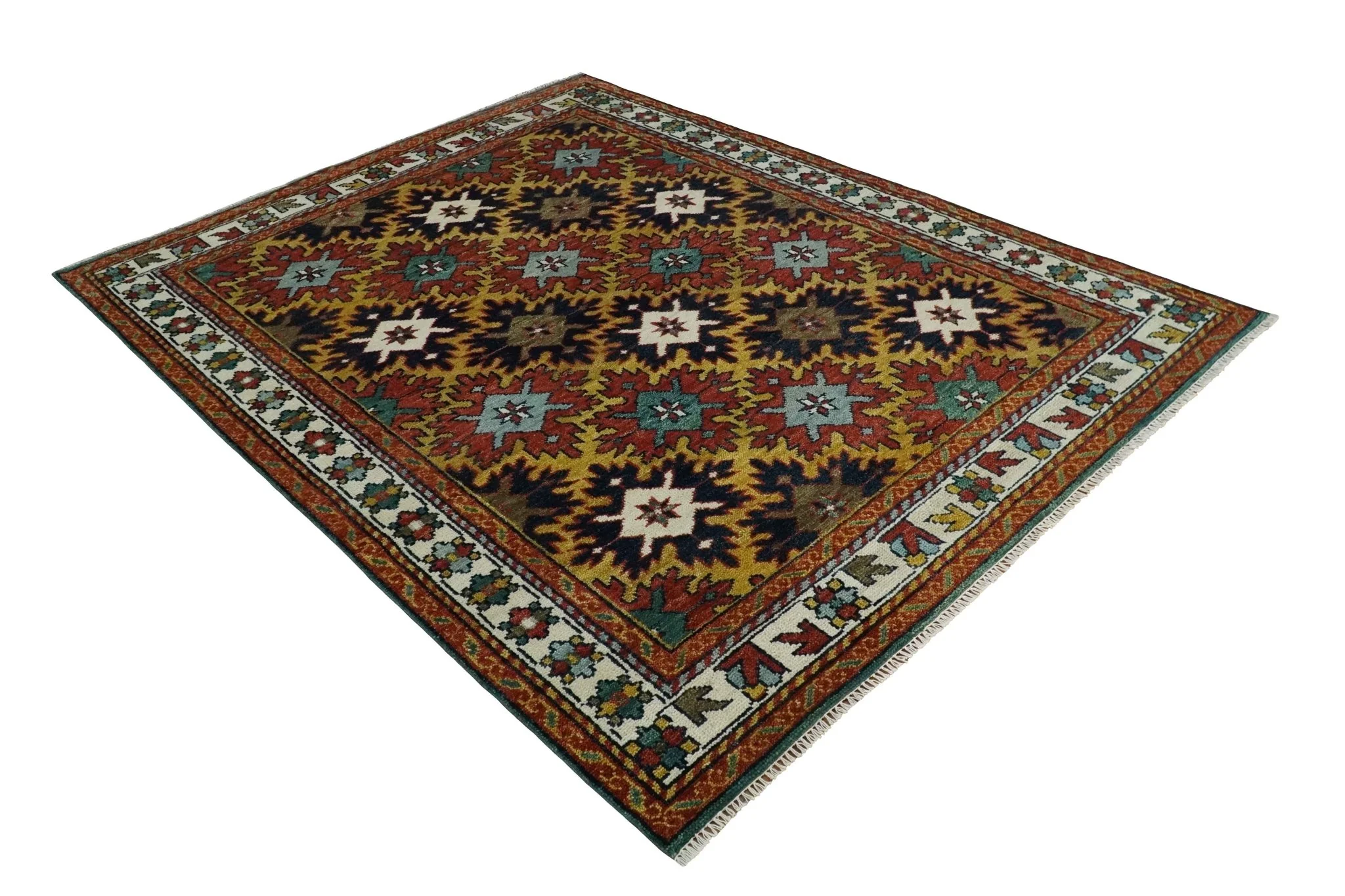 8x10 Hand Knotted Geometrical Rust, Black and Gold Floral Area Rug | TRDCP1368810 - Image 9