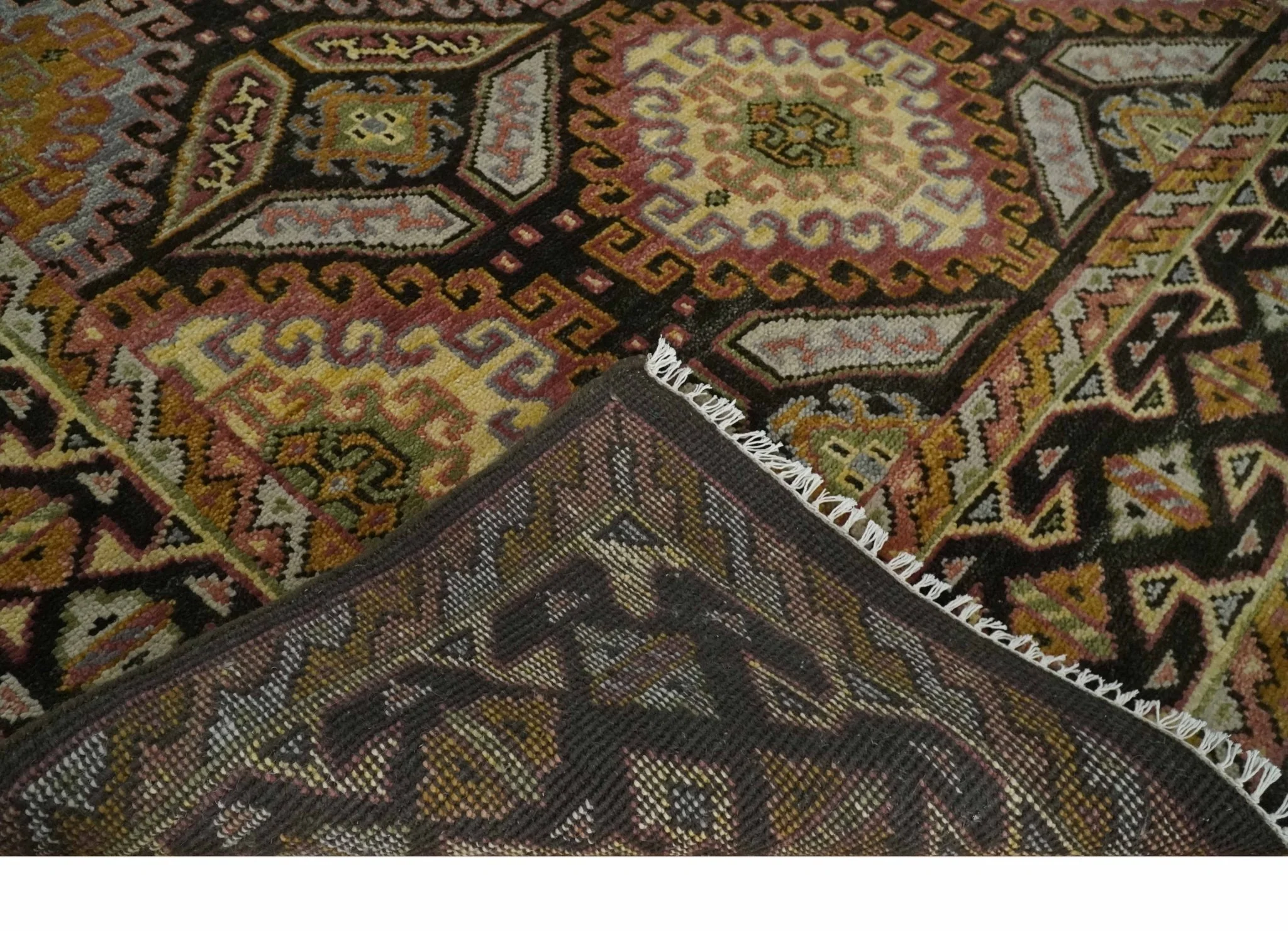 8x10 Hand Knotted Olive, Gold, Black and Brown Oriental Traditional Wool Area Rug - Image 6
