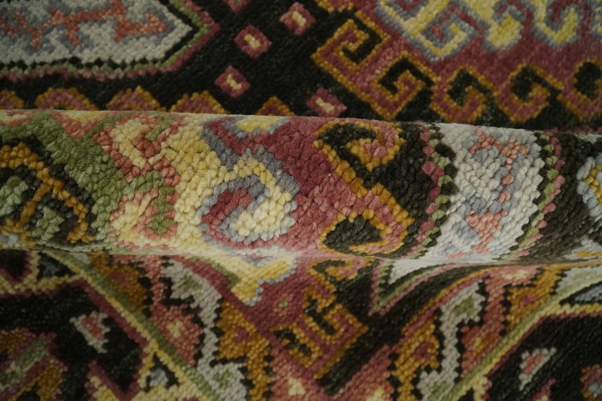 8x10 Hand Knotted Olive, Gold, Black and Brown Oriental Traditional Wool Area Rug - Image 8