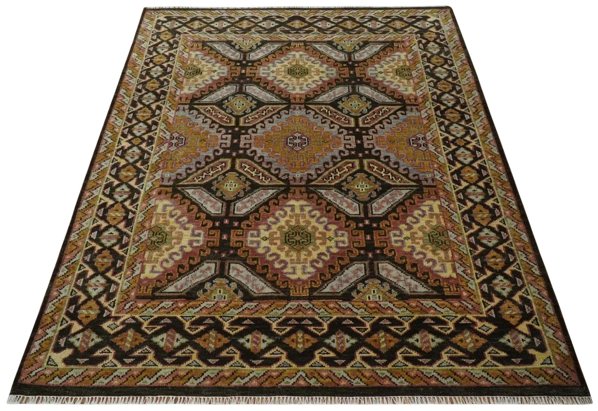 8x10 Hand Knotted Olive, Gold, Black and Brown Oriental Traditional Wool Area Rug - Image 9