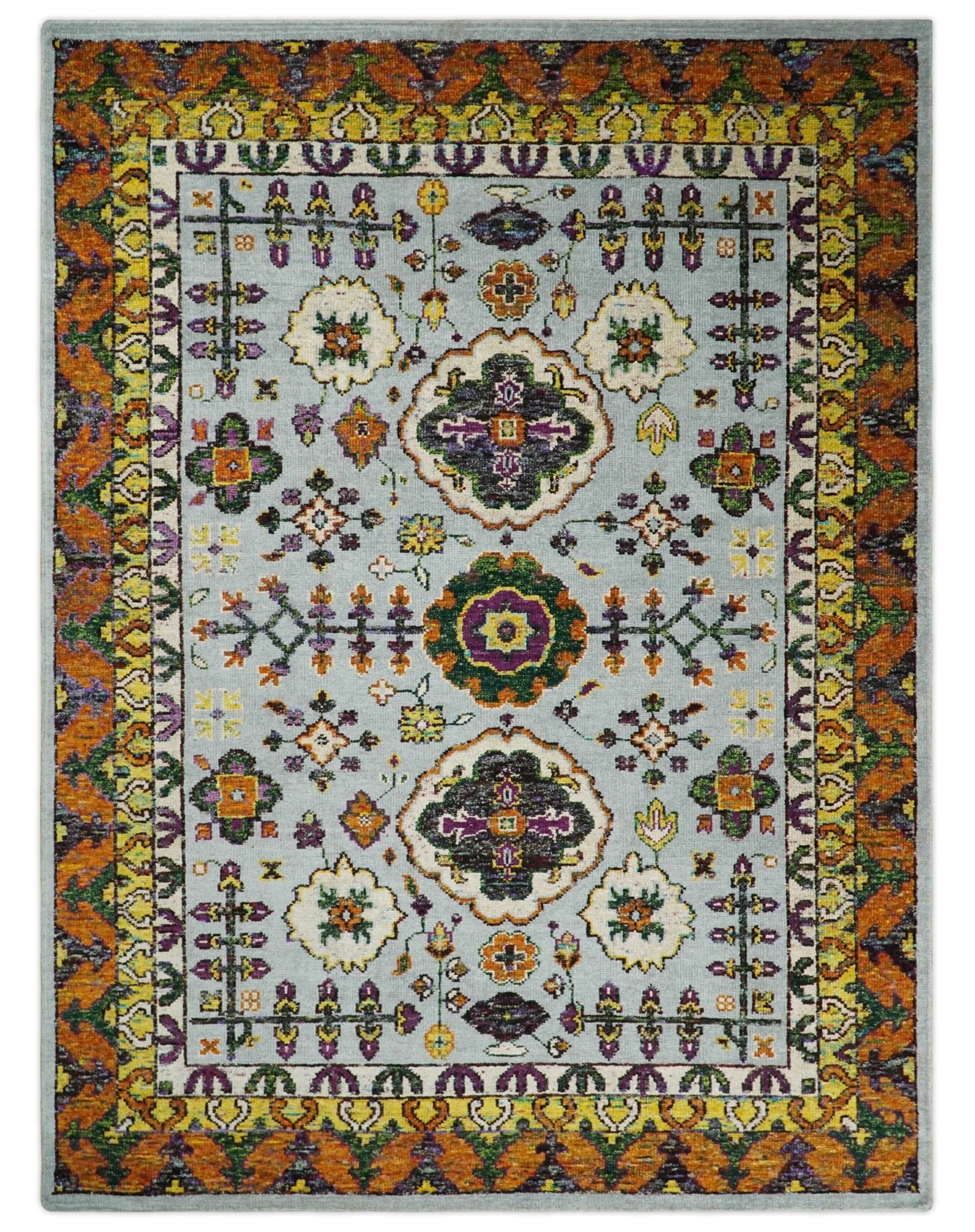 8x10 and 9x12 Hand Knotted Silver, Rust and Gold Persian Oushak made of Recycled Silk Area Rug | OP8 - Image 11