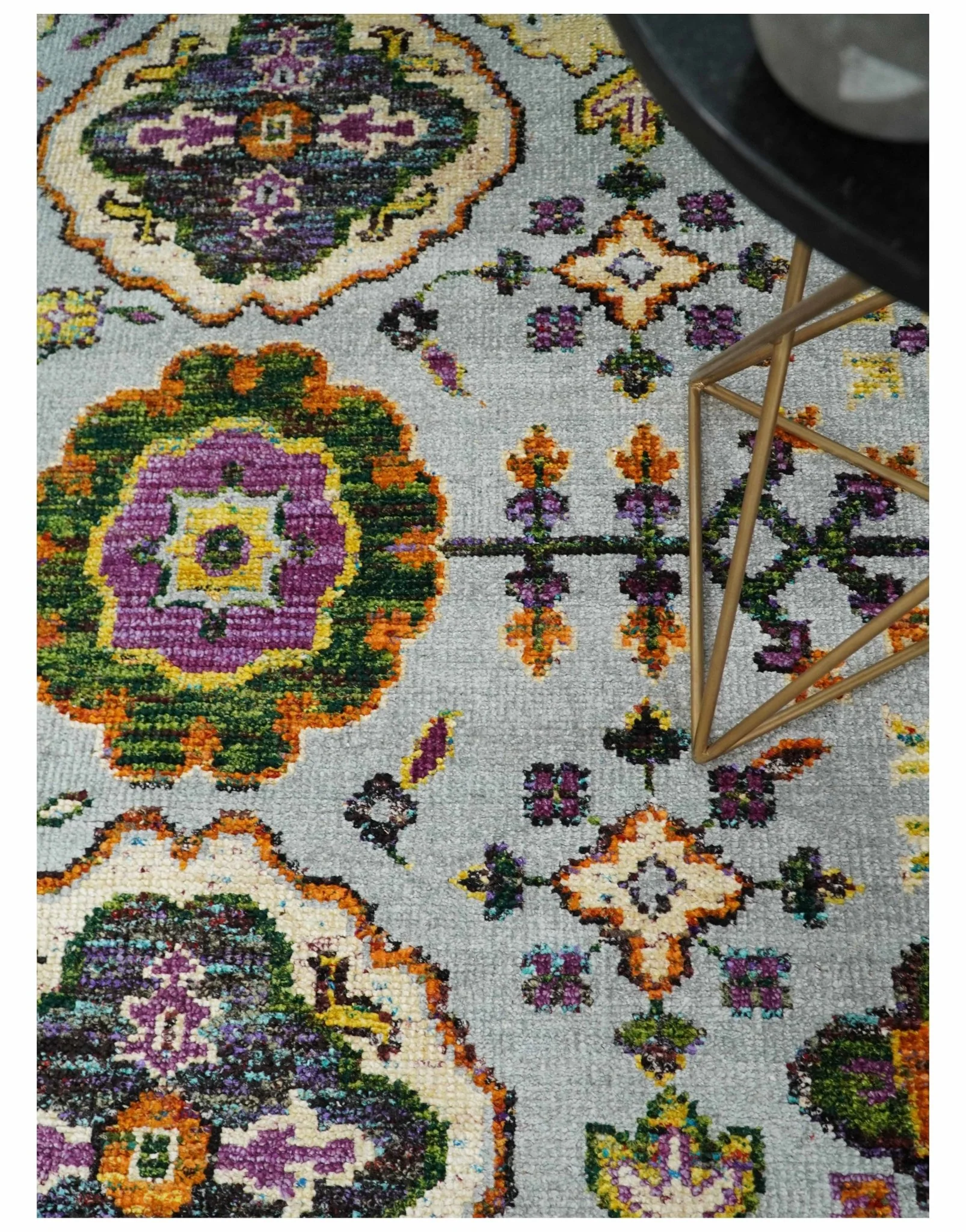 8x10 and 9x12 Hand Knotted Silver, Rust and Gold Persian Oushak made of Recycled Silk Area Rug | OP8 - Image 3