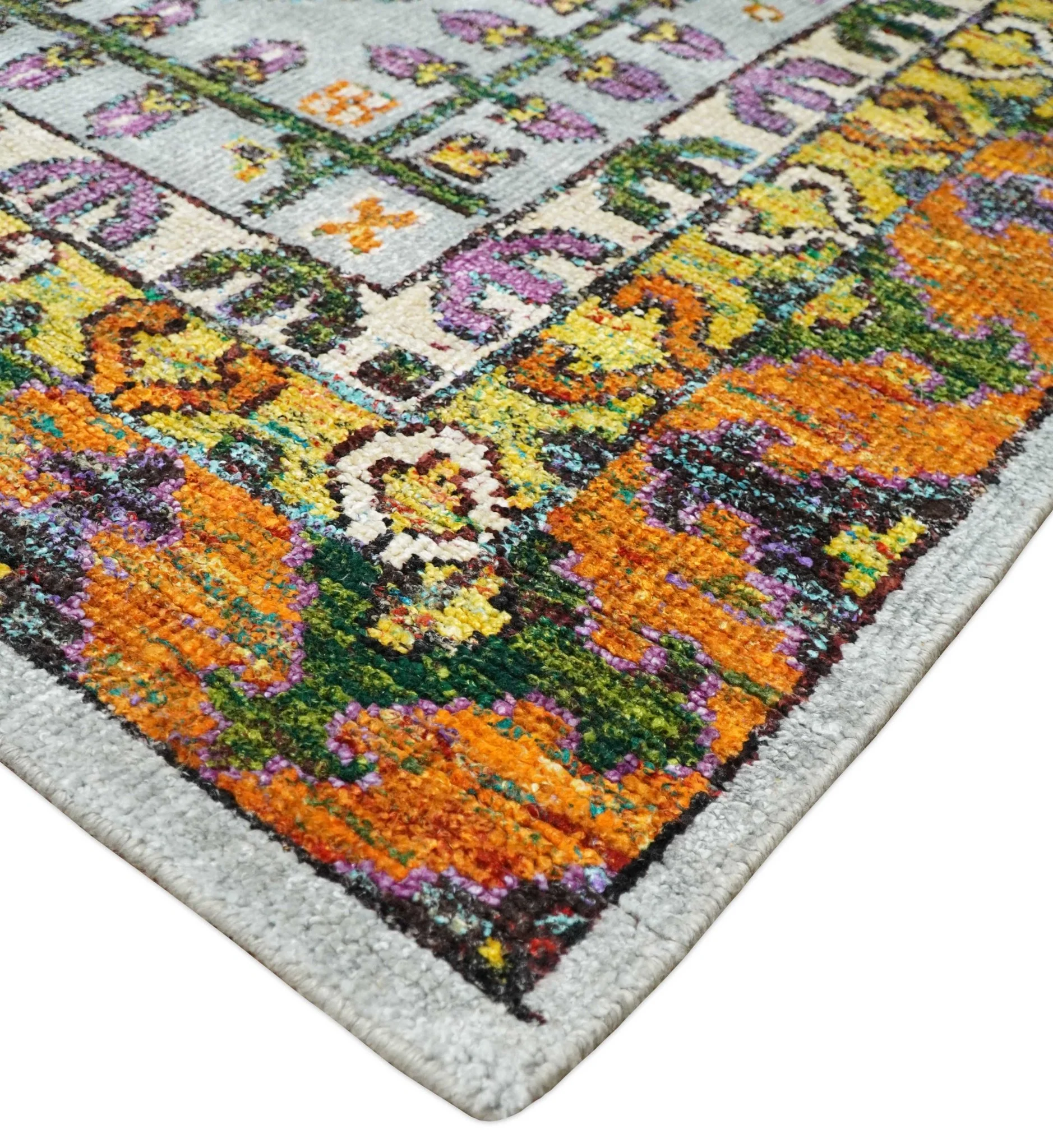 8x10 and 9x12 Hand Knotted Silver, Rust and Gold Persian Oushak made of Recycled Silk Area Rug | OP8 - Image 4
