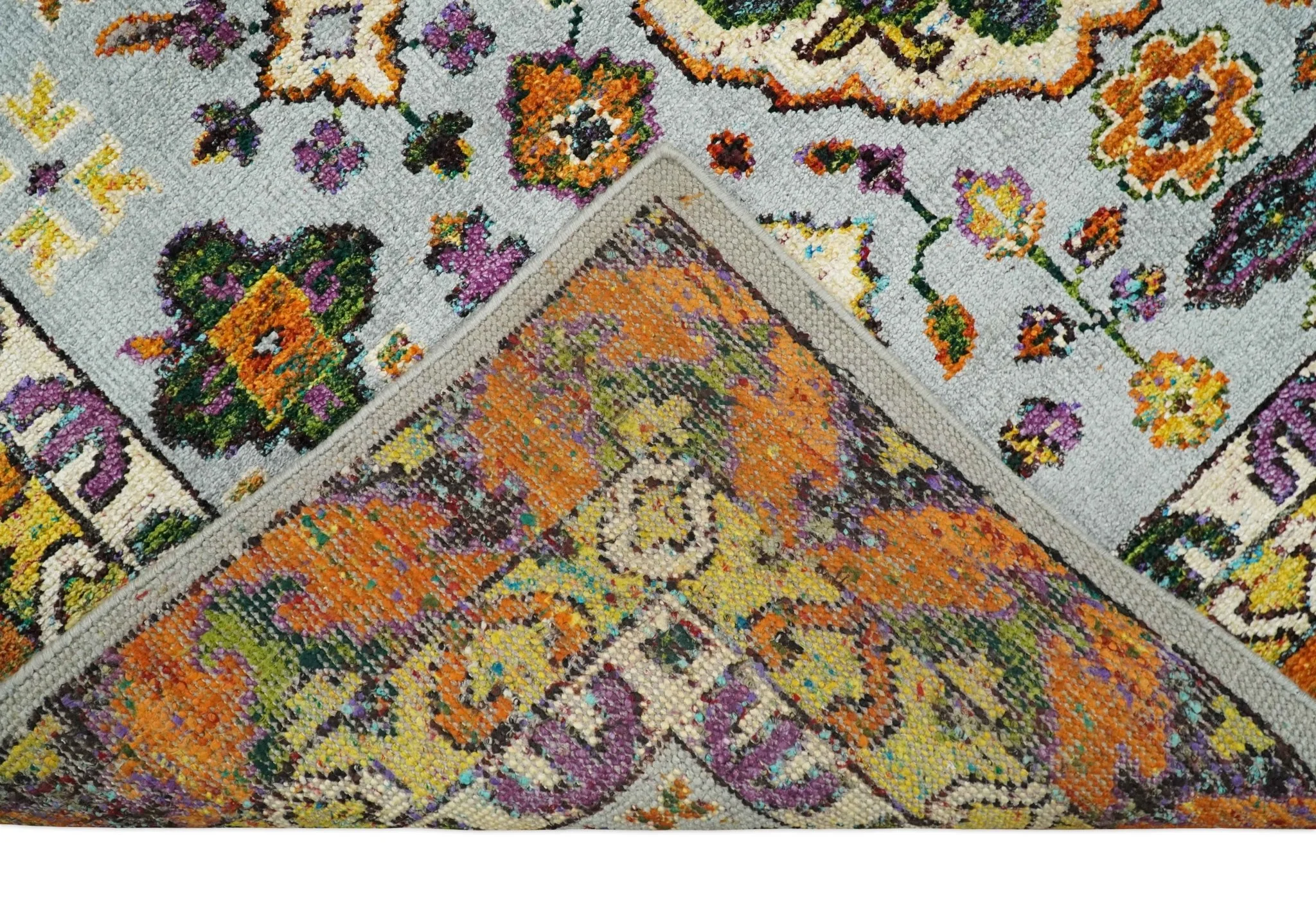 8x10 and 9x12 Hand Knotted Silver, Rust and Gold Persian Oushak made of Recycled Silk Area Rug | OP8 - Image 8