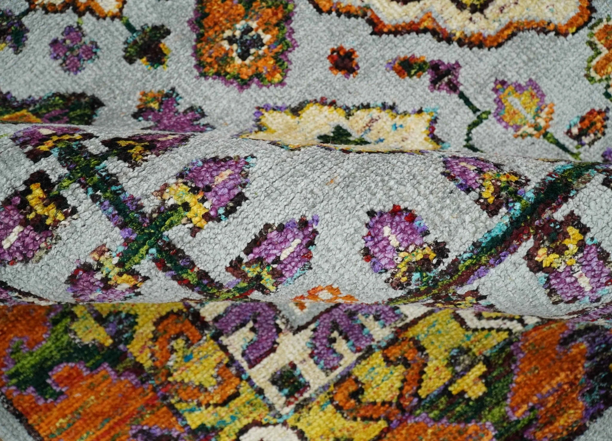 8x10 and 9x12 Hand Knotted Silver, Rust and Gold Persian Oushak made of Recycled Silk Area Rug | OP8 - Image 9