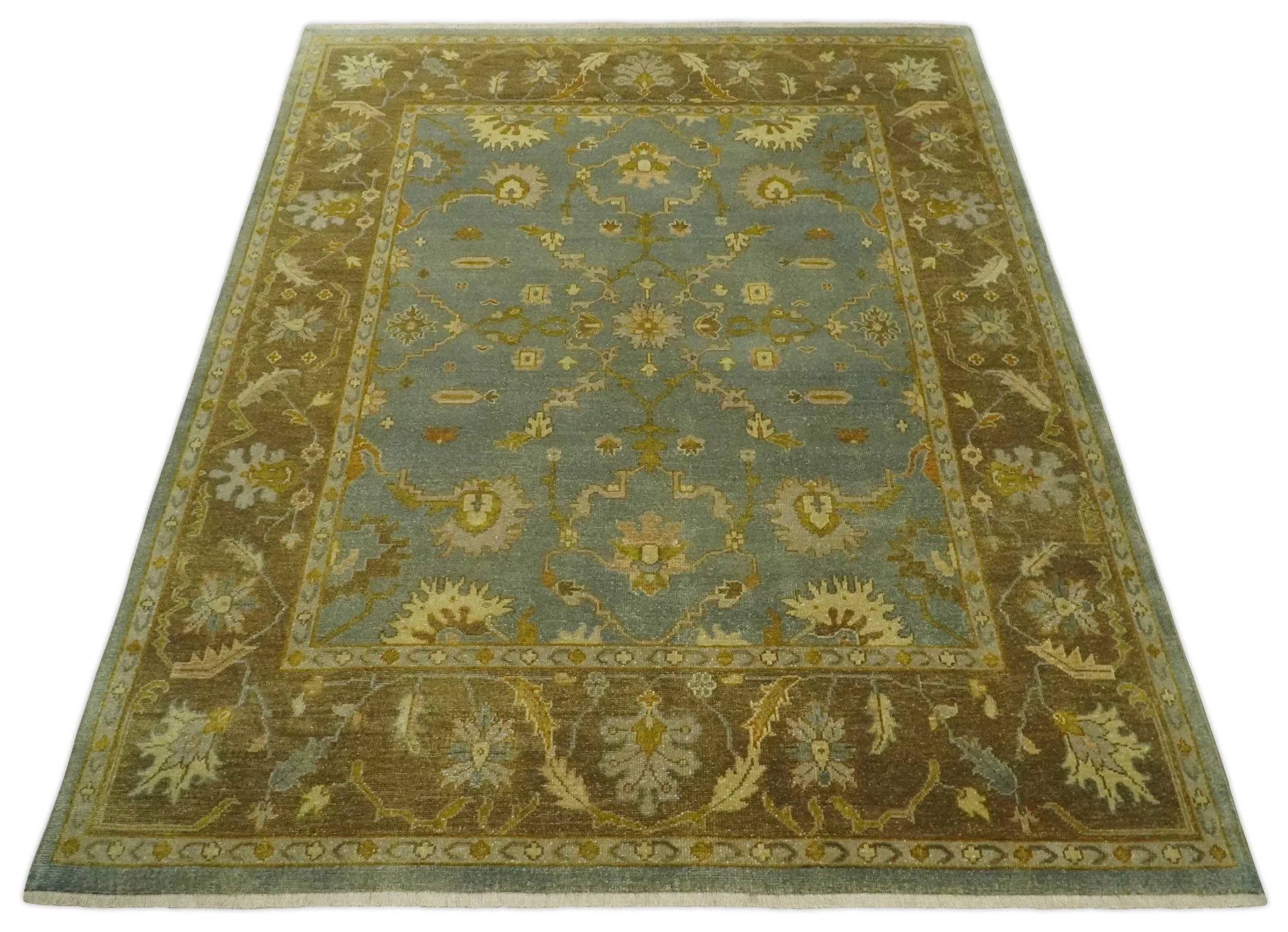 Antique Persian Gray and Moss Brown 8x10 Hand Knotted Traditional Oushak Wool Rug | AC9810 - Image 10