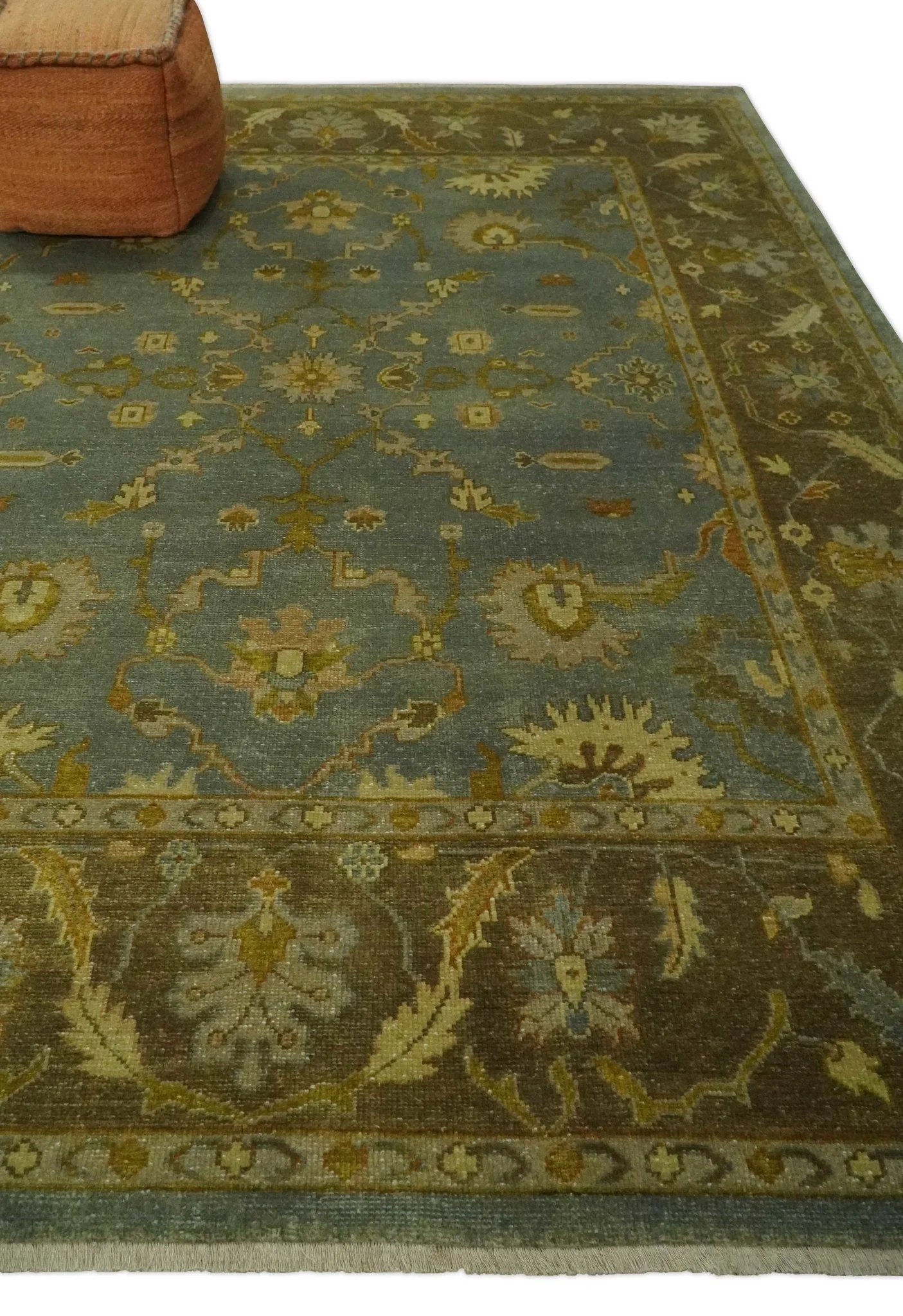 Antique Persian Gray and Moss Brown 8x10 Hand Knotted Traditional Oushak Wool Rug | AC9810 - Image 3