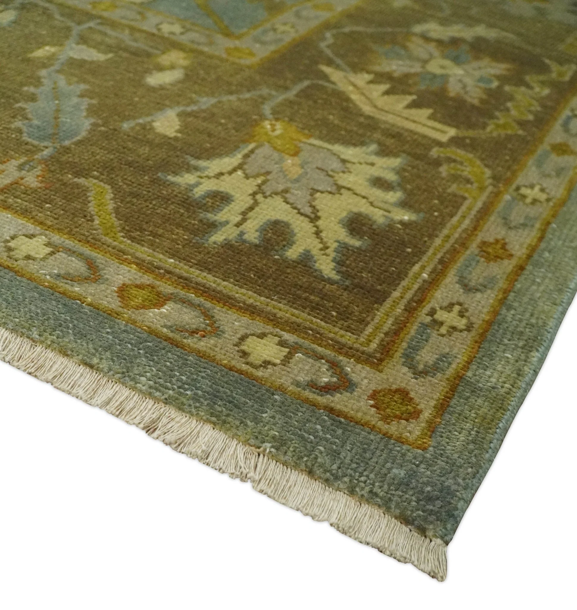 Antique Persian Gray and Moss Brown 8x10 Hand Knotted Traditional Oushak Wool Rug | AC9810 - Image 5