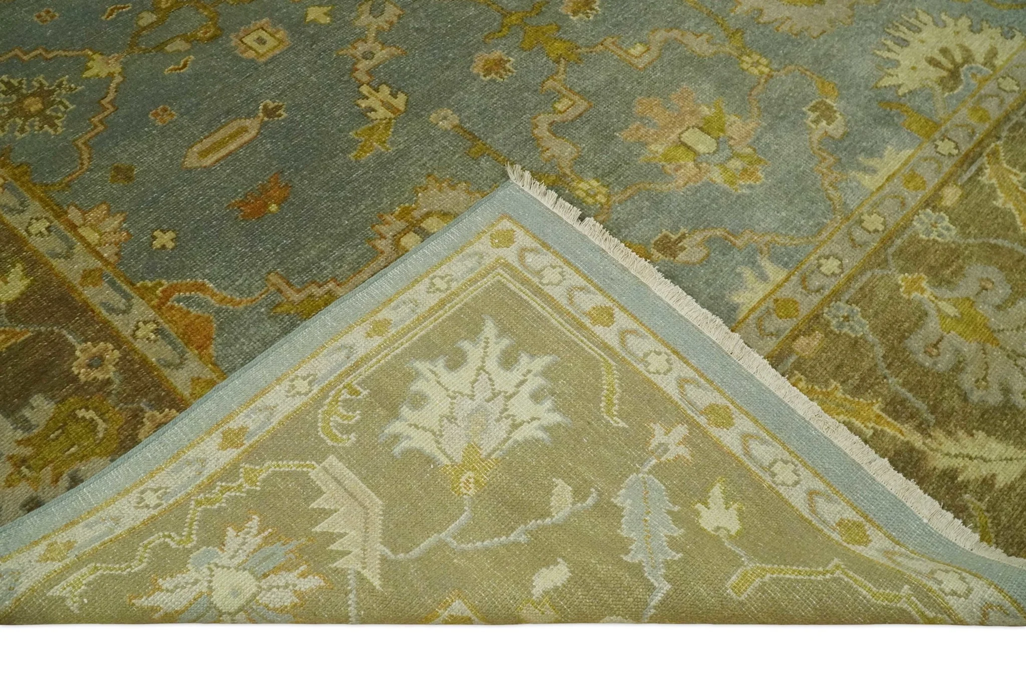 Antique Persian Gray and Moss Brown 8x10 Hand Knotted Traditional Oushak Wool Rug | AC9810 - Image 6
