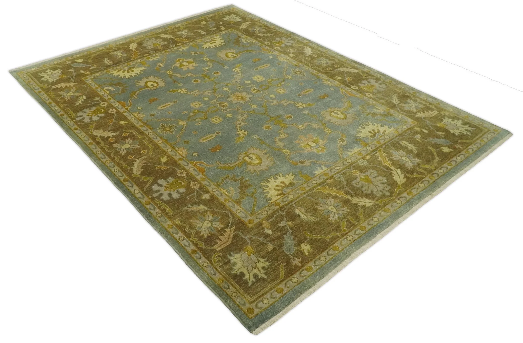 Antique Persian Gray and Moss Brown 8x10 Hand Knotted Traditional Oushak Wool Rug | AC9810 - Image 9