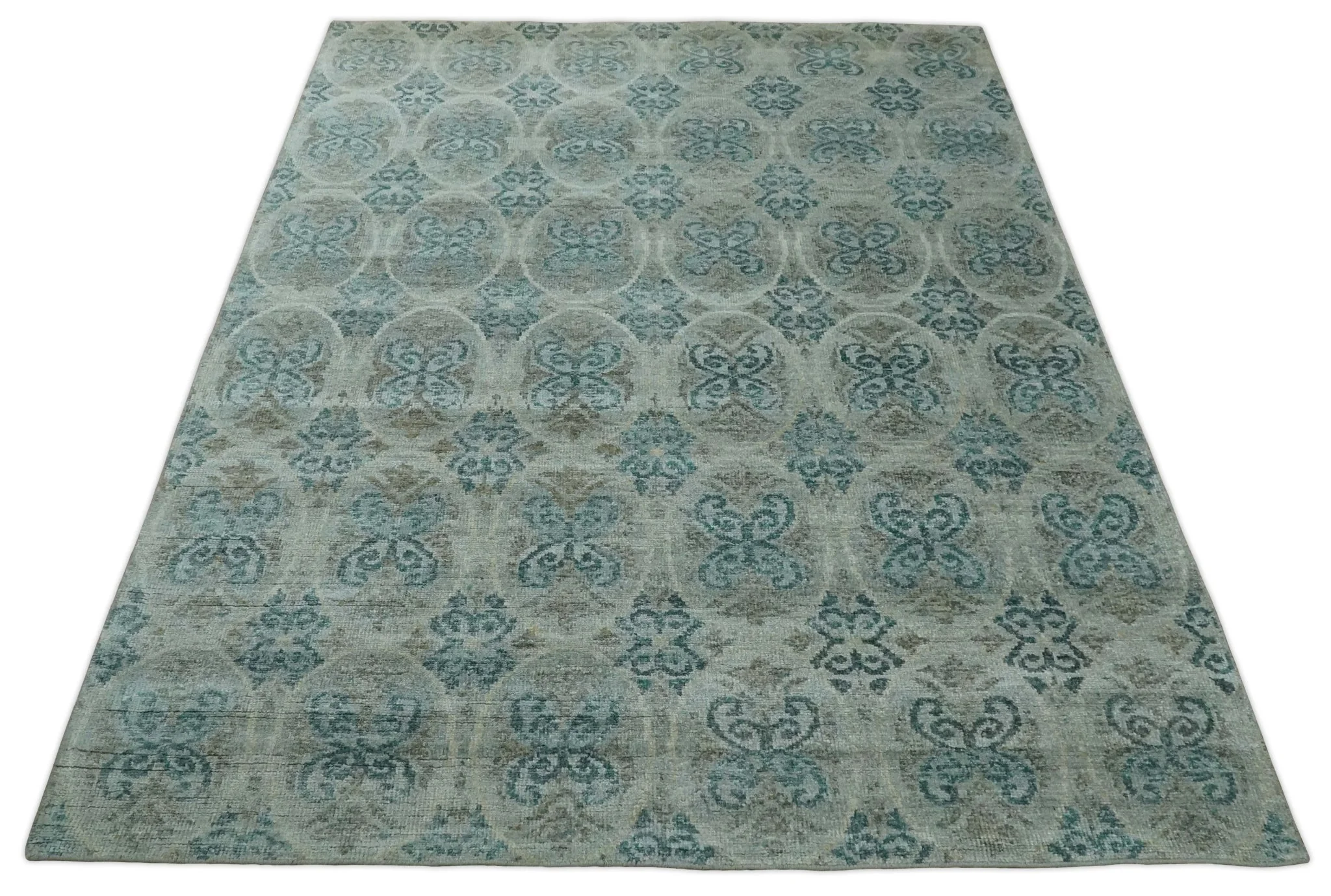 8x10 Hand Knotted Gray, Blue and Brown Modern Persian Style Contemporary Recycled Silk Area Rug | OP31 - Image 10