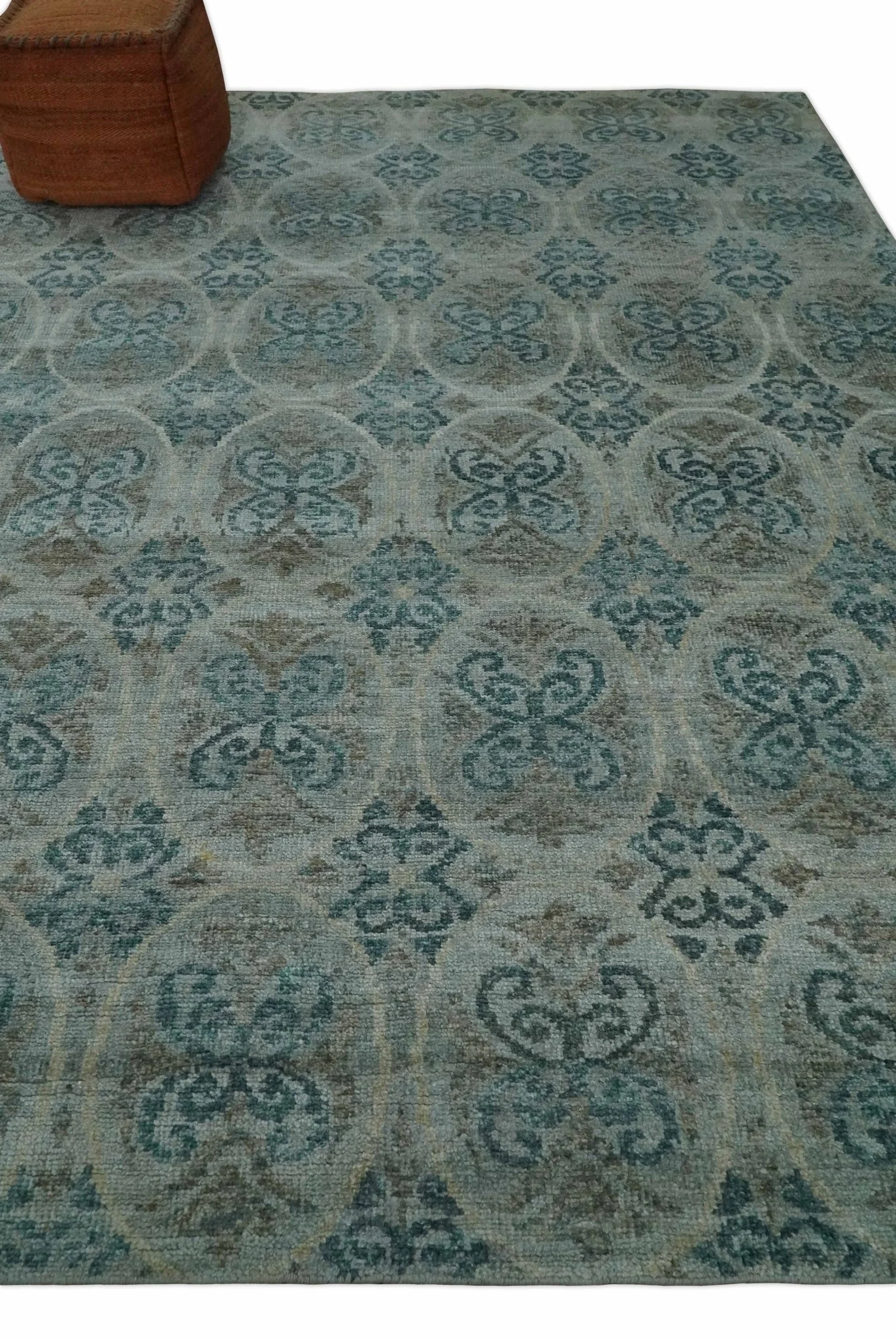8x10 Hand Knotted Gray, Blue and Brown Modern Persian Style Contemporary Recycled Silk Area Rug | OP31 - Image 3
