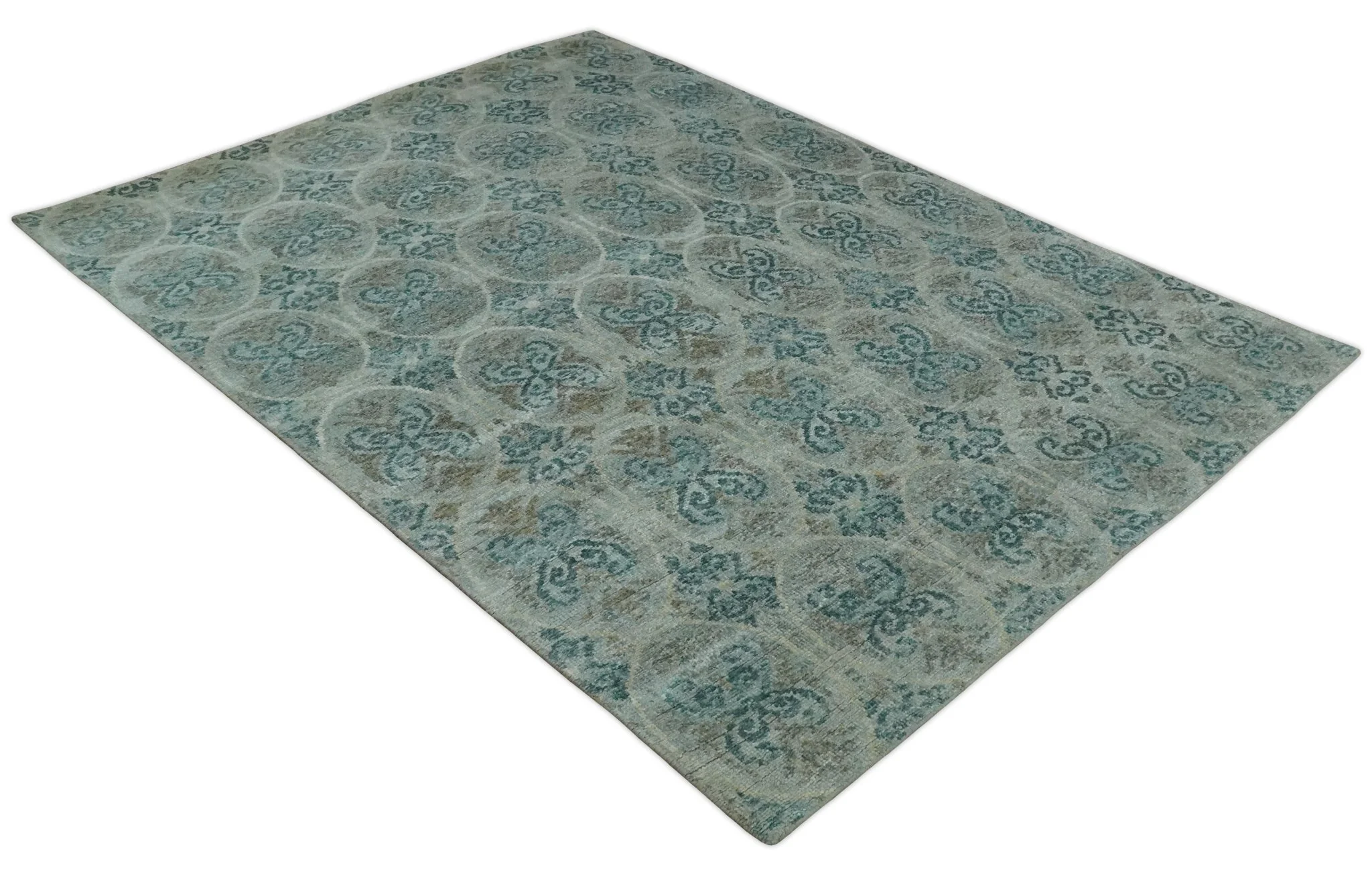 8x10 Hand Knotted Gray, Blue and Brown Modern Persian Style Contemporary Recycled Silk Area Rug | OP31 - Image 7