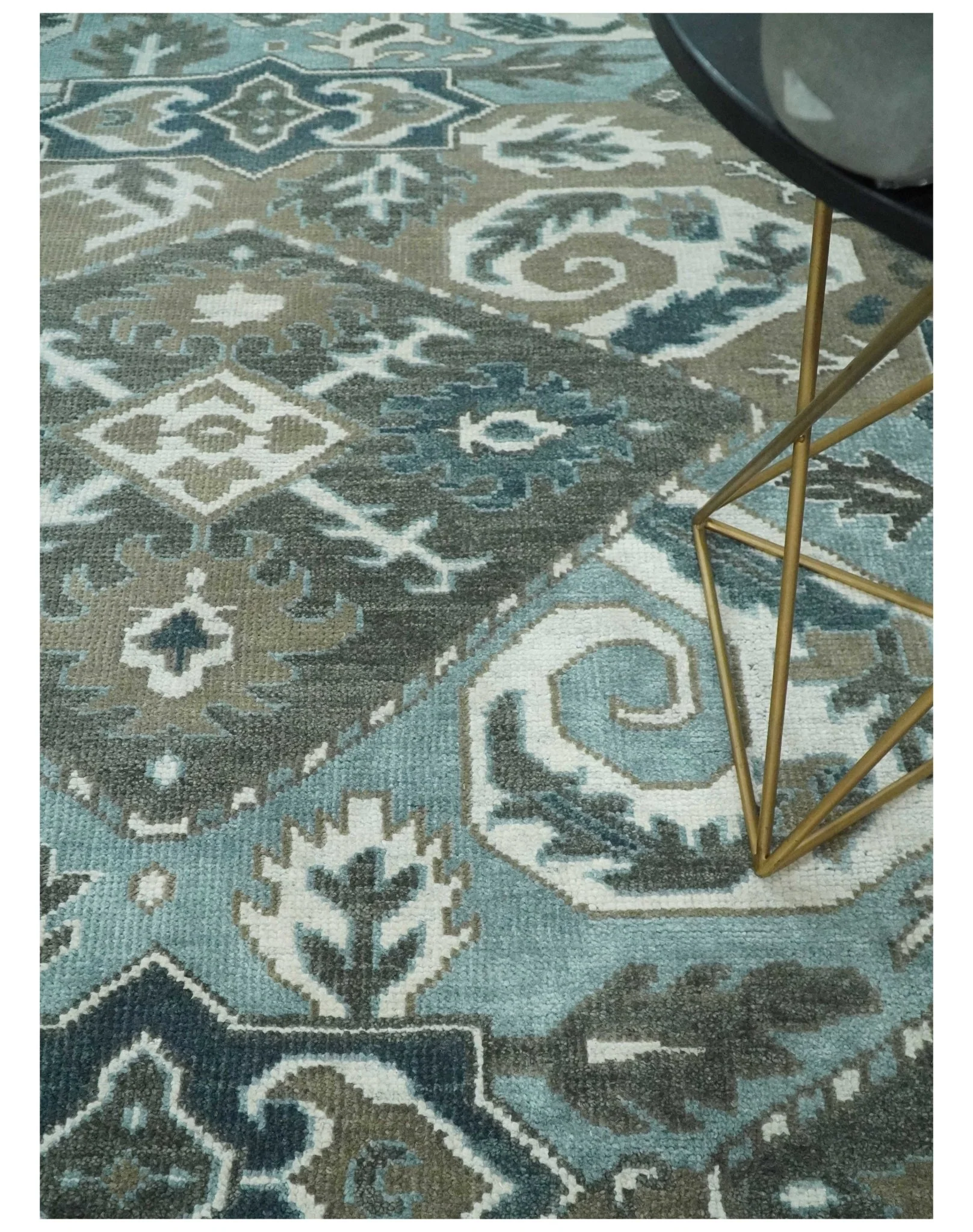 8x10 Hand Knotted Gray, Blue and Ivory Traditional Persian Oushak Wool Rug | AC6810 - Image 2