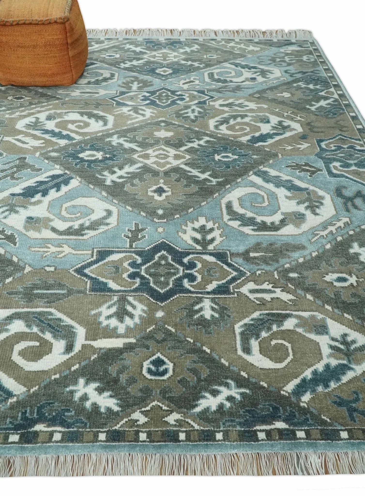 8x10 Hand Knotted Gray, Blue and Ivory Traditional Persian Oushak Wool Rug | AC6810 - Image 3