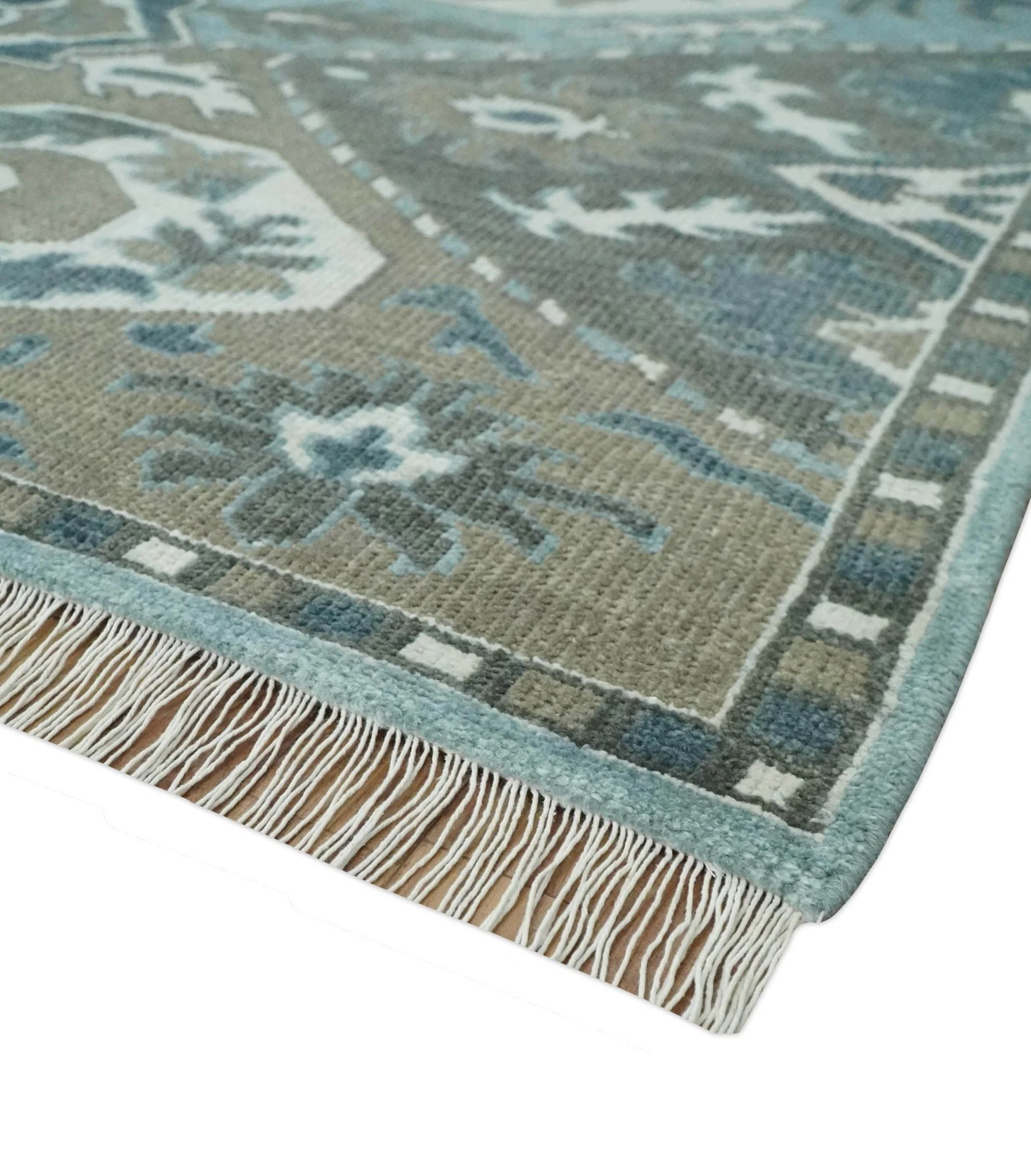 8x10 Hand Knotted Gray, Blue and Ivory Traditional Persian Oushak Wool Rug | AC6810 - Image 4