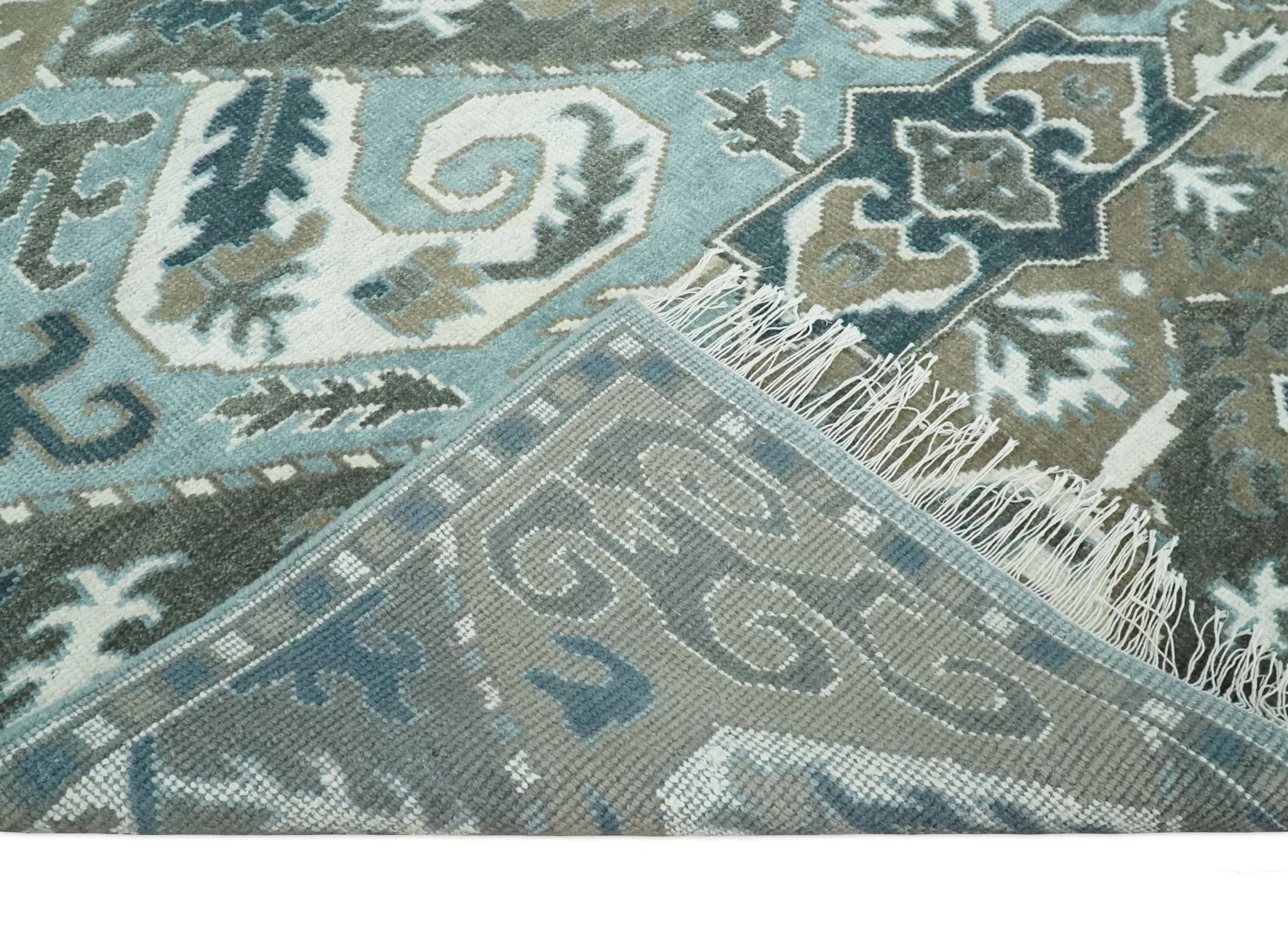 8x10 Hand Knotted Gray, Blue and Ivory Traditional Persian Oushak Wool Rug | AC6810 - Image 5