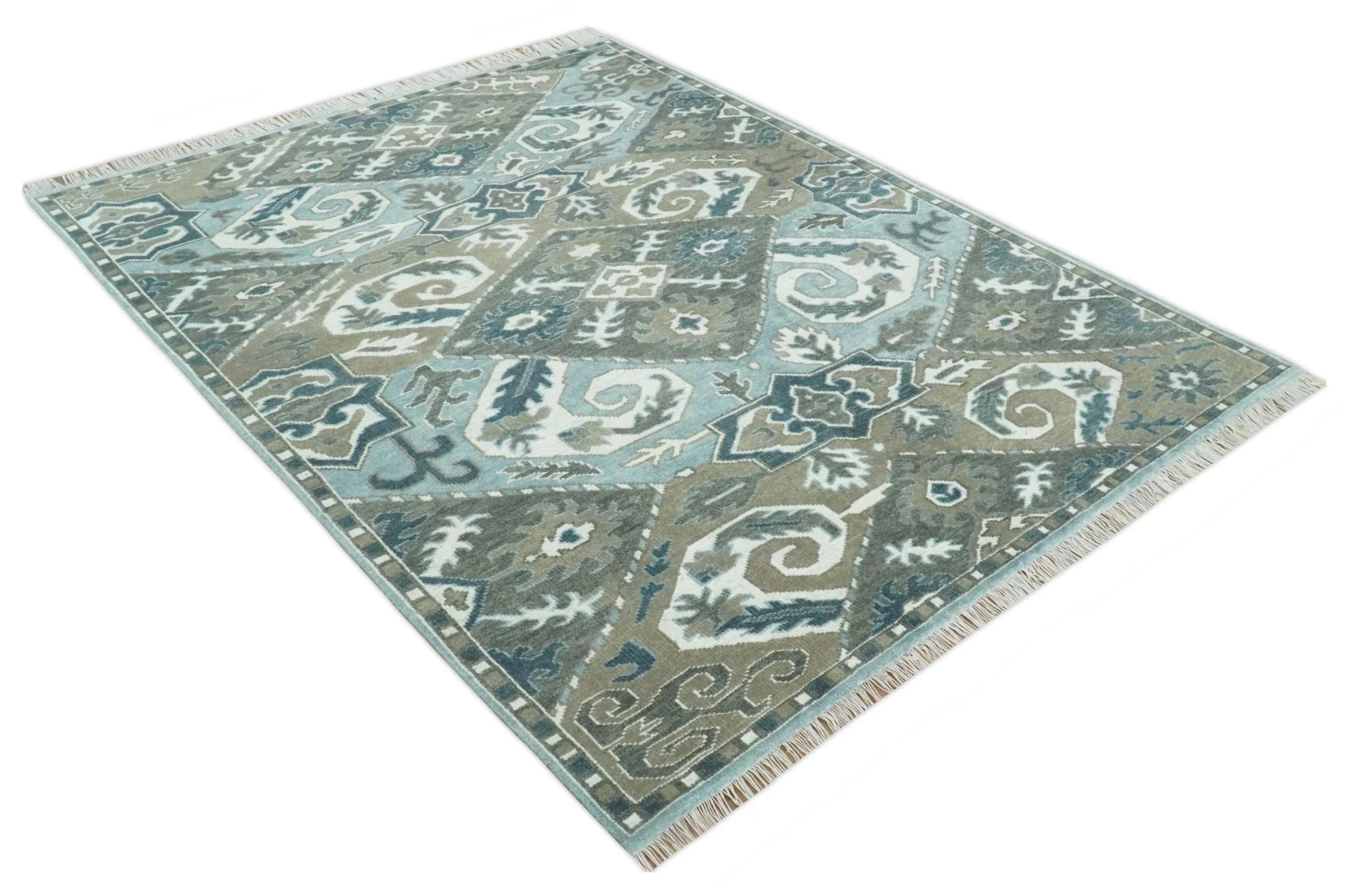 8x10 Hand Knotted Gray, Blue and Ivory Traditional Persian Oushak Wool Rug | AC6810 - Image 7