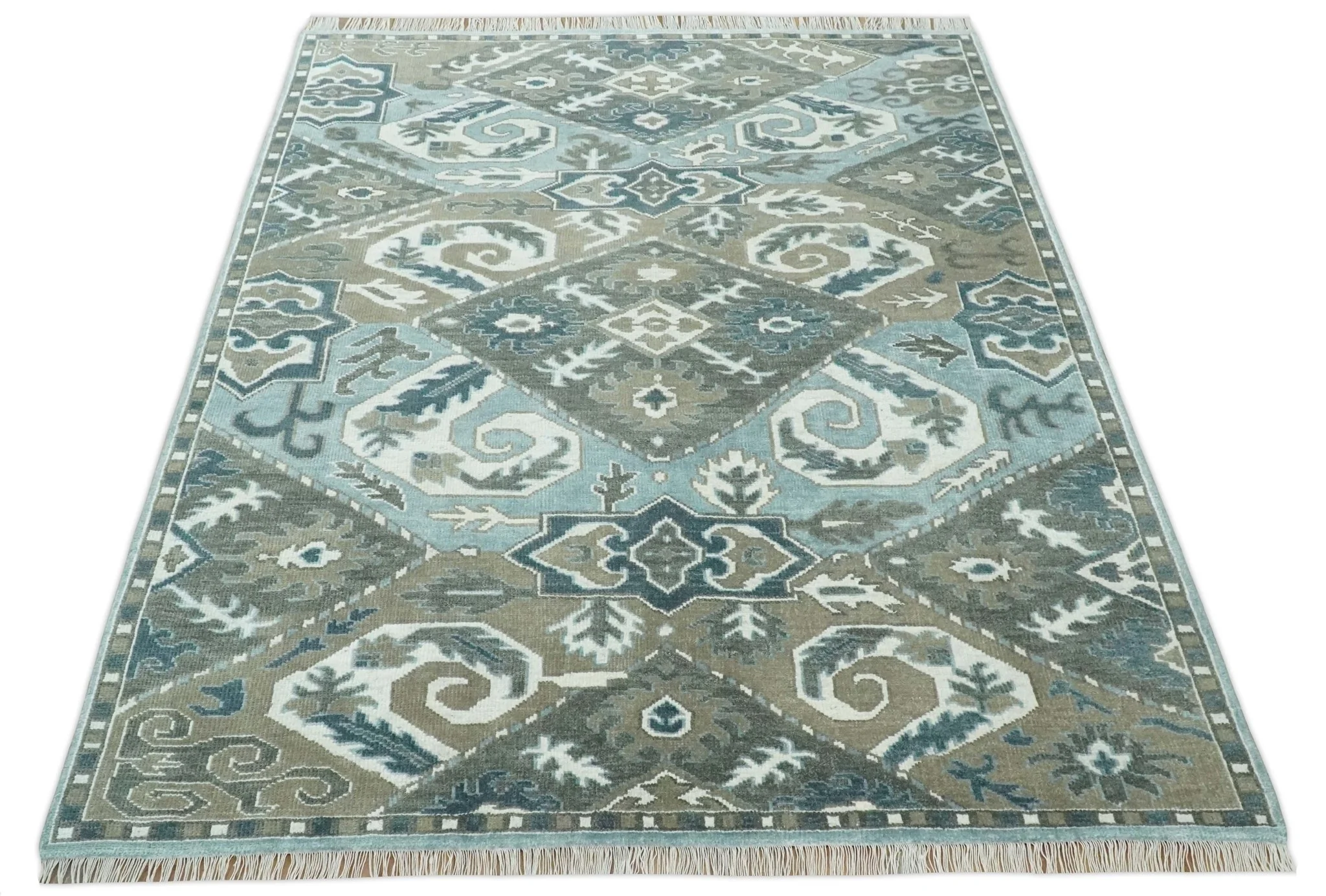 8x10 Hand Knotted Gray, Blue and Ivory Traditional Persian Oushak Wool Rug | AC6810 - Image 8
