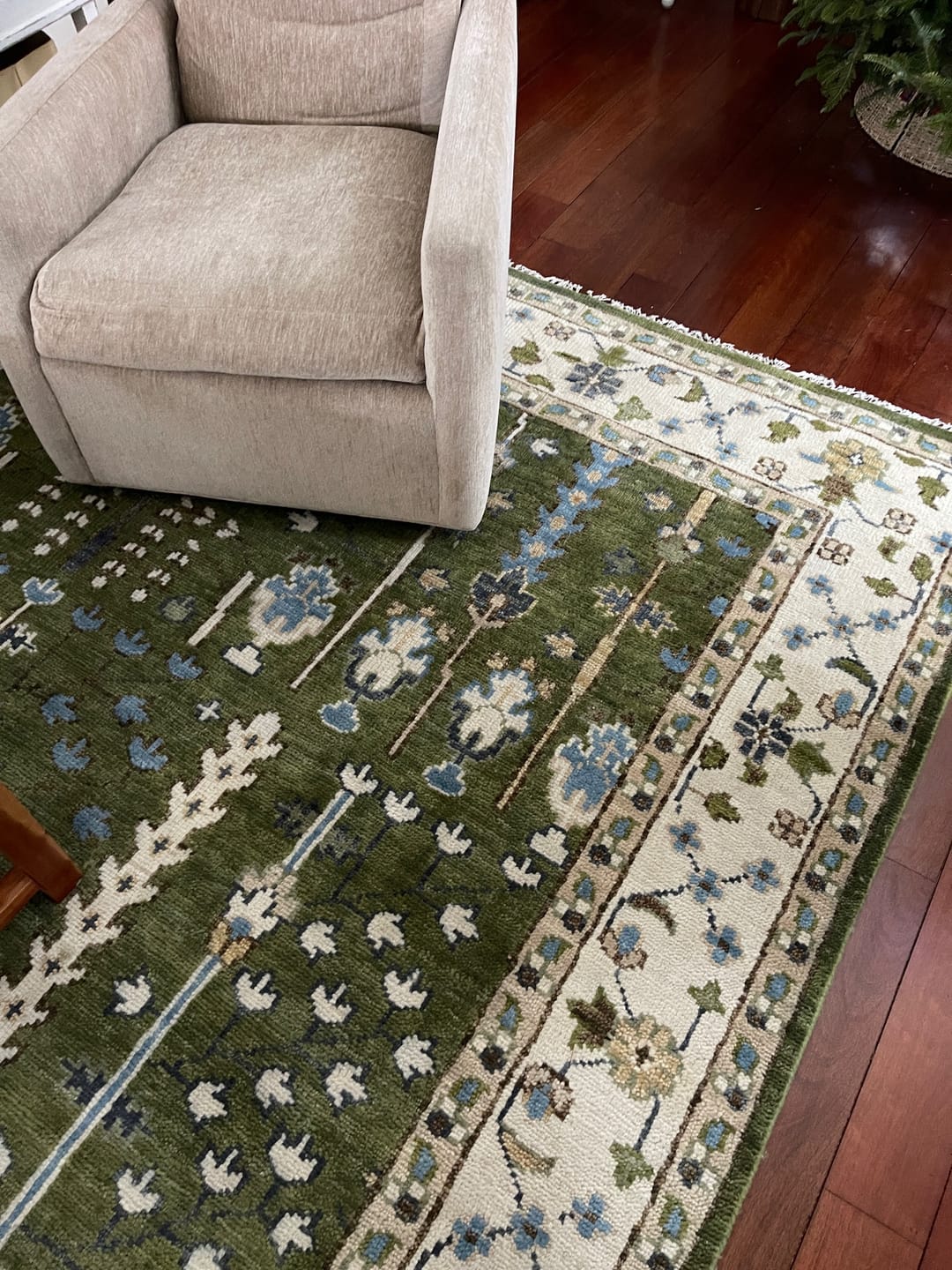 Hand Knotted Royal Green and Ivory Traditional Turkish Style Tree Of Life Multi Size Wool Area Rug - Image 3